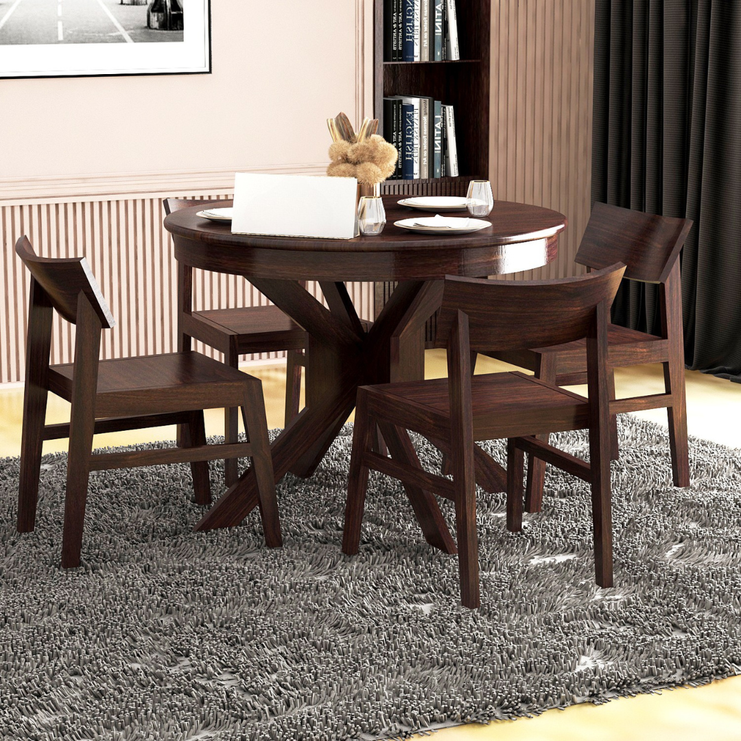 Taskia 4 Seater Dining Table Set | Walnut Finish