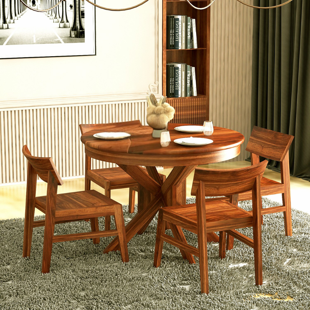 Furnor 4 Seater Dining Table Set | Natural Finish