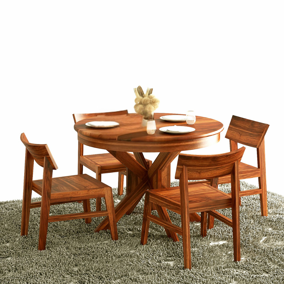 Furnor 4 Seater Dining Table Set | Natural Finish