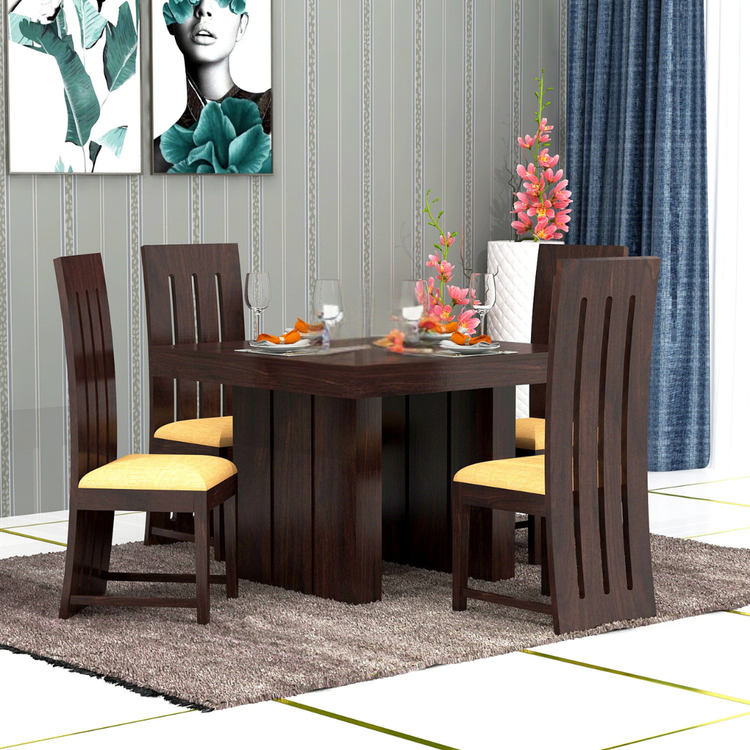 Ergor 4 Seater Dining Table Set | Walnut Finish
