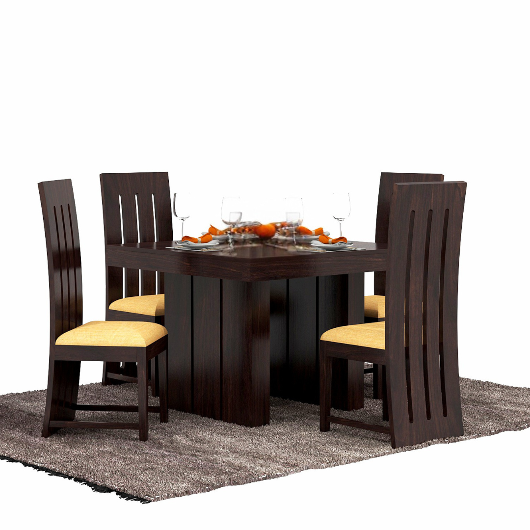 Ergor 4 Seater Dining Table Set | Walnut Finish