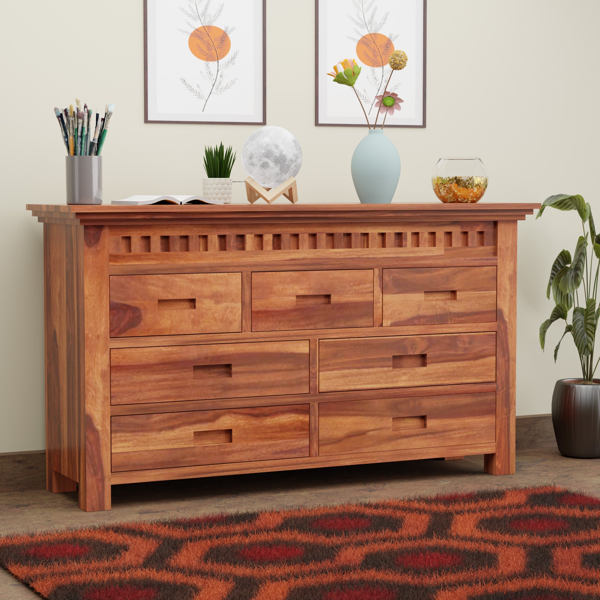Luxora Kuber Seven Drawer Cabinet – Natural Finish
