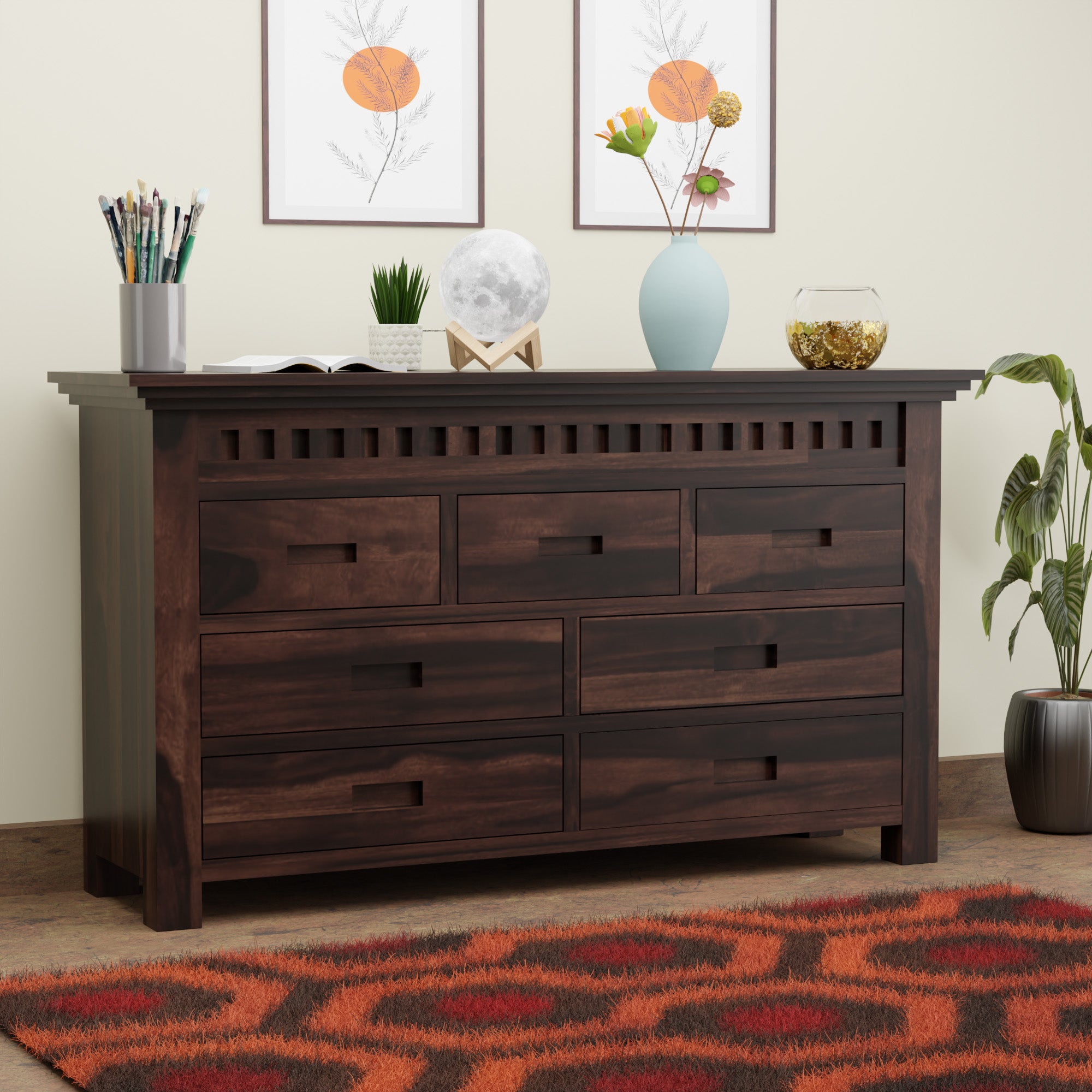 Optima Kuber Seven Drawer Cabinet – Walnut Finish
