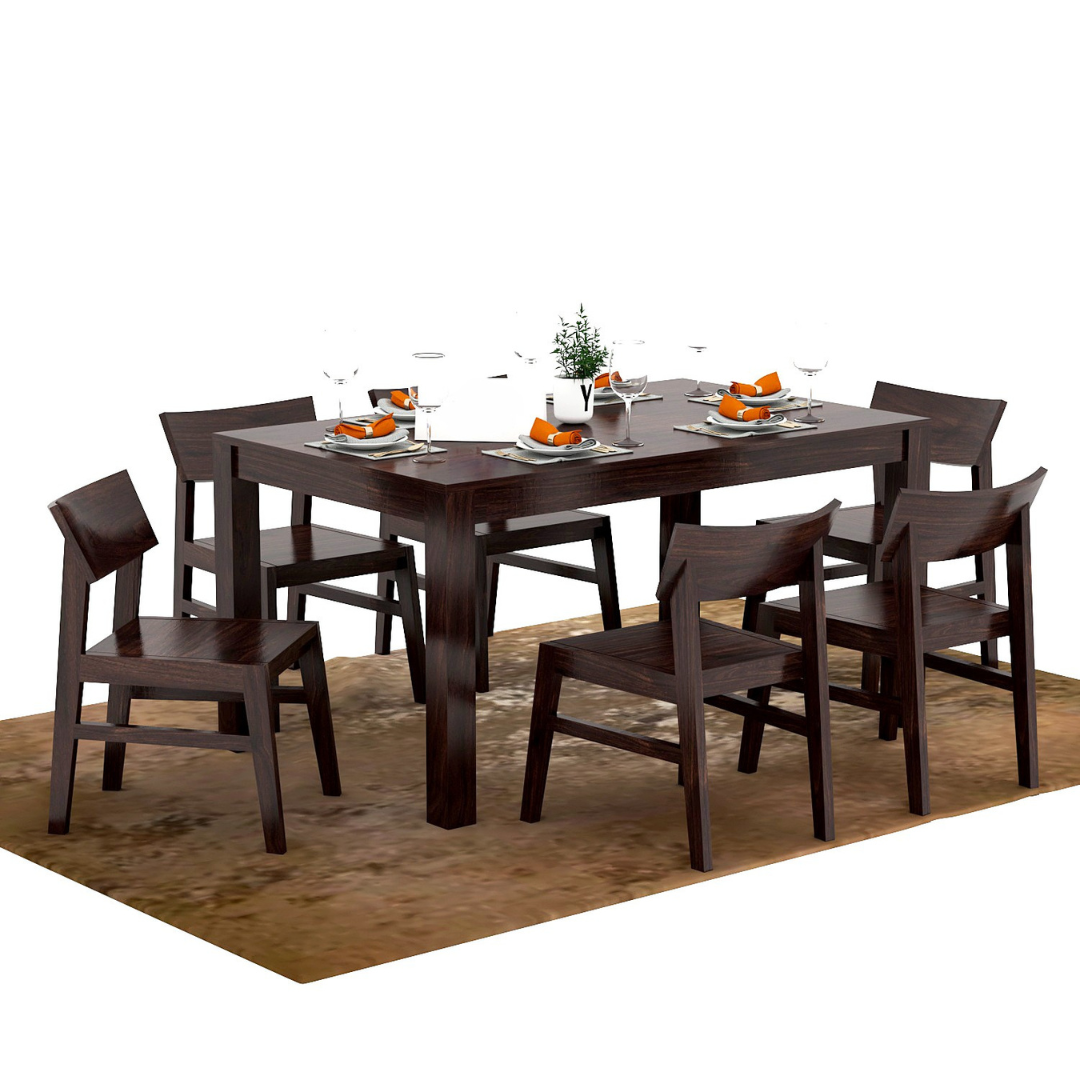 Flexina 6 Seater Dining Table Set | Walnut Finish