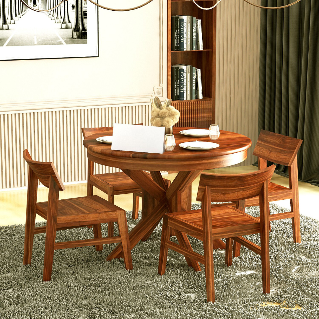 Ergoa 4 Seater Dining Table Set | Natural Finish
