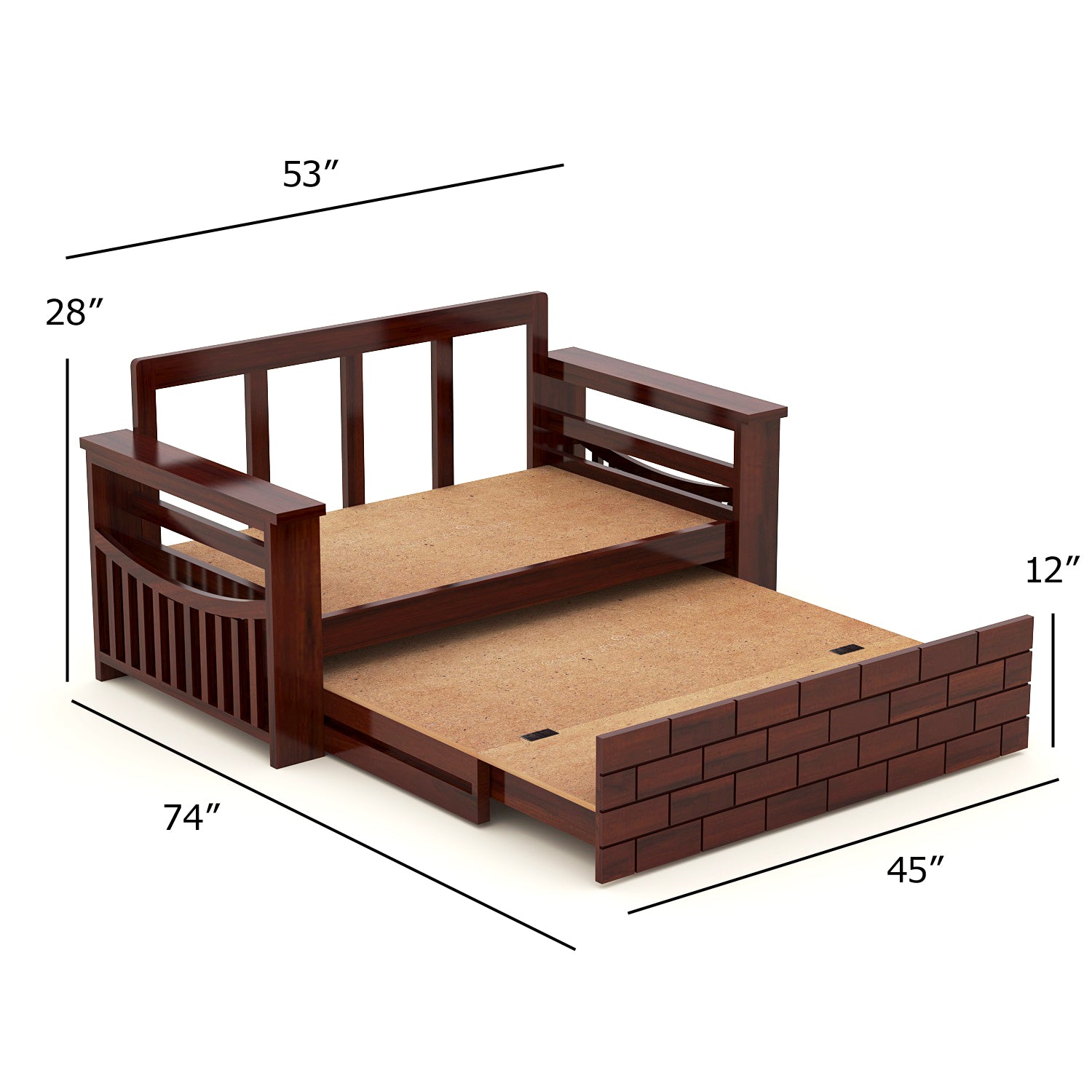Taskir 2 Seater Sofa Cum Bed | Mahogany Finish