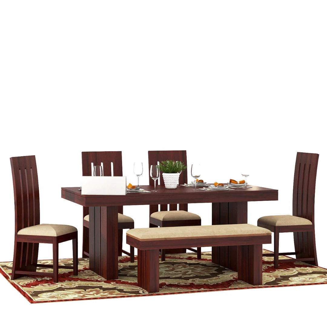 Flexir 6 Seater Solid Sheesham Wood Dining Table Set - 3 Years Warranty
