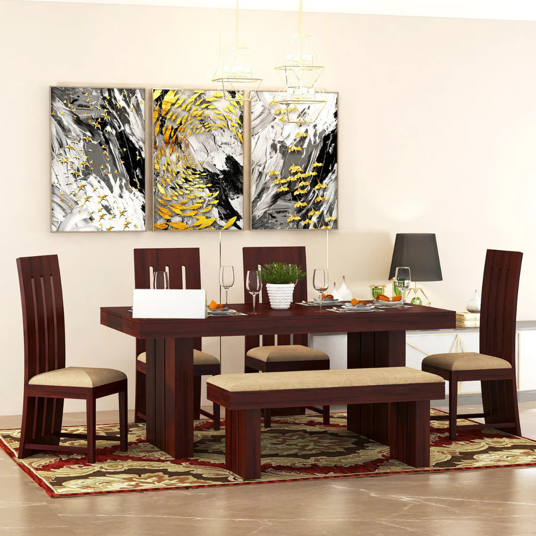 Flexir 6 Seater Solid Sheesham Wood Dining Table Set - 3 Years Warranty
