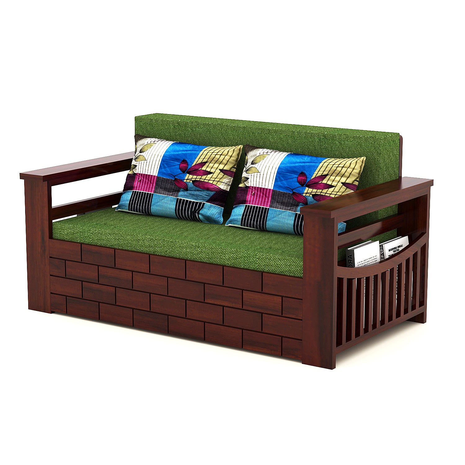 Taskir 2 Seater Sofa Cum Bed | Mahogany Finish