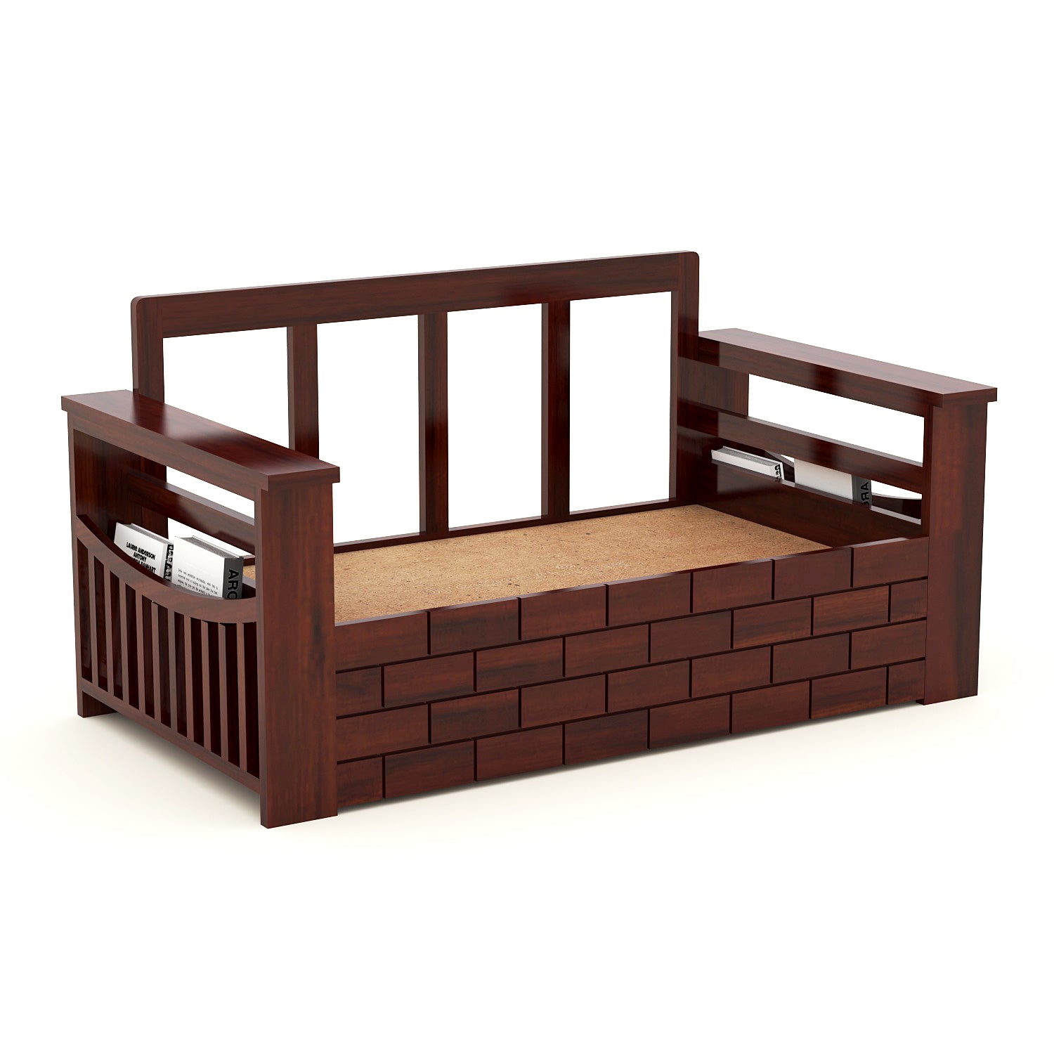 Taskir 2 Seater Sofa Cum Bed | Mahogany Finish