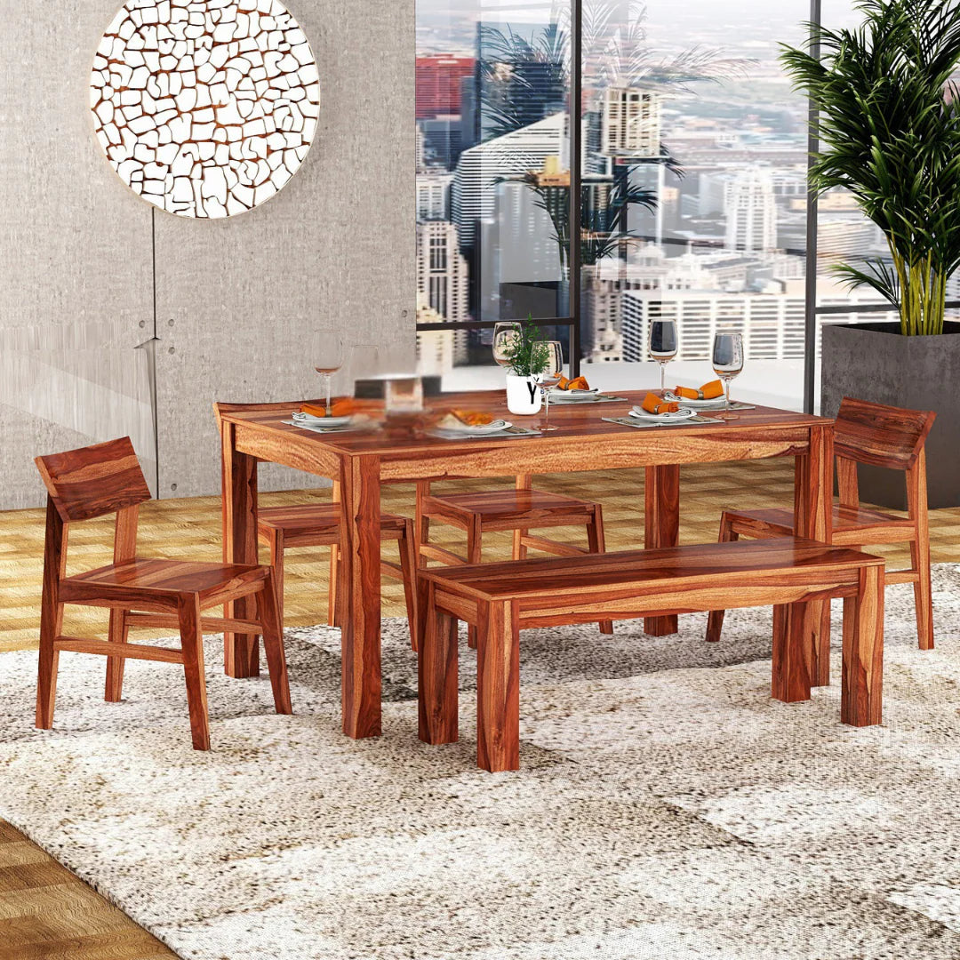 Deskax 6 Seater Dining Table Set – Solid Sheesham Wood - 3 Years Warranty