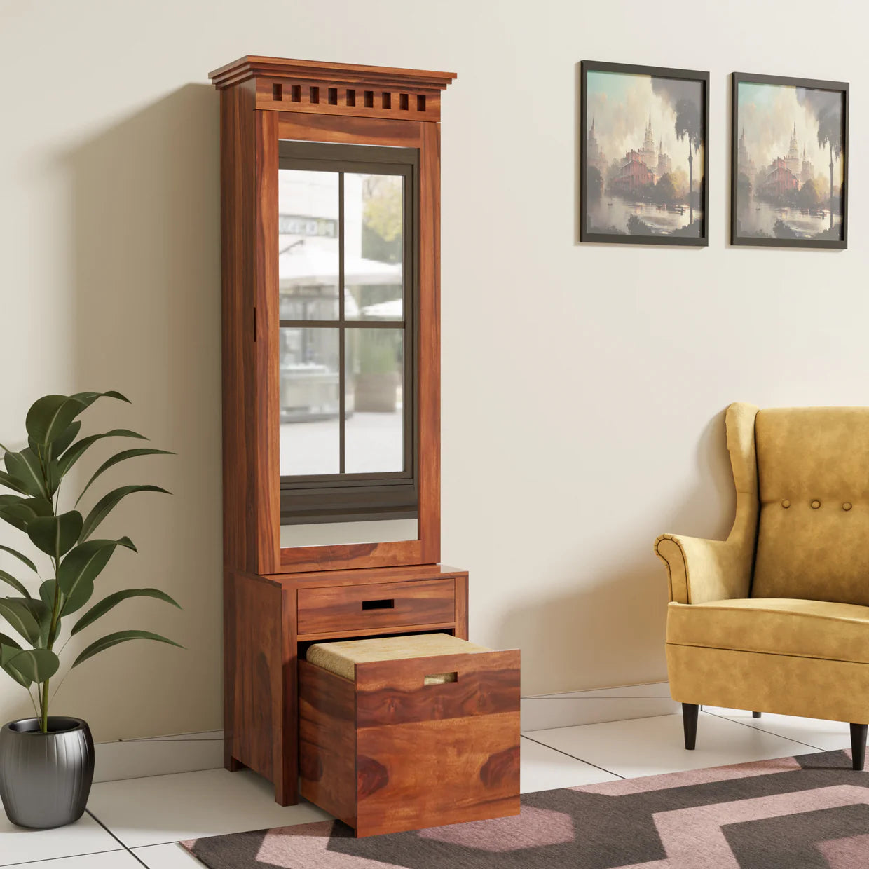 Furnexa Kuber Solid Sheesham Wood Dressing Table - 3 Years Warranty