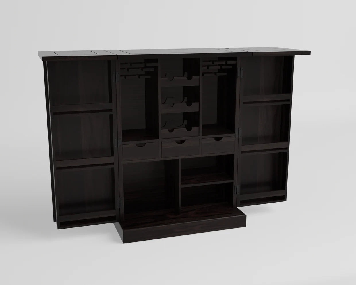 Ergux Solid Sheesham Wood Bar Cabinet with Wine Storage - 3 Years Warranty