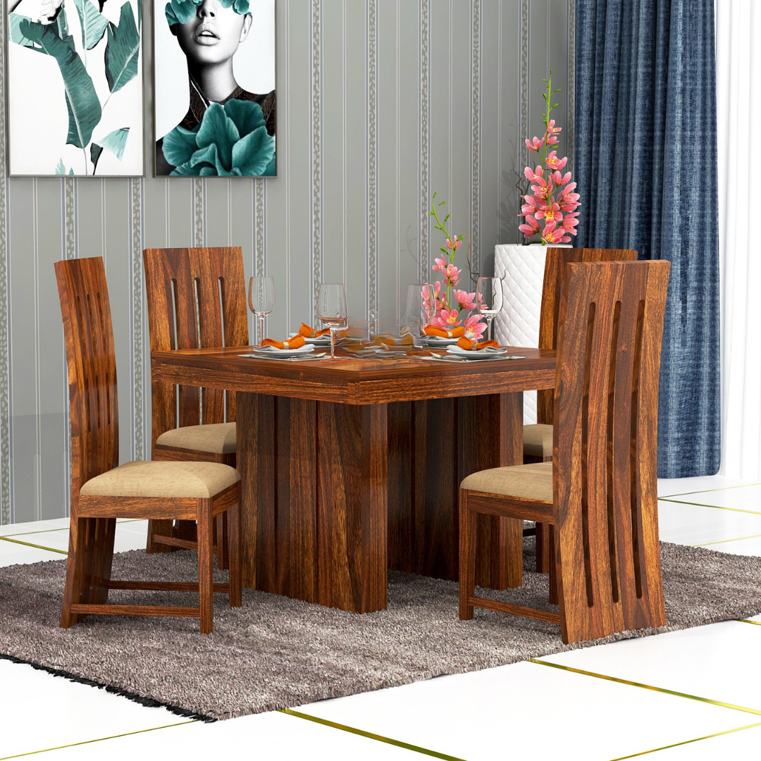 Deskex 4 Seater Dining Table Set | Natural Finish