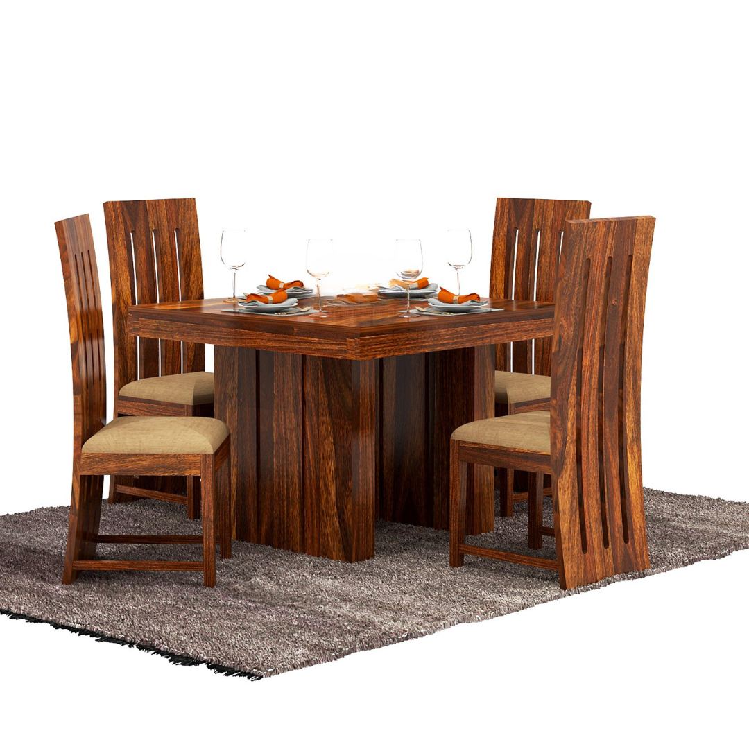 Deskex 4 Seater Dining Table Set | Natural Finish
