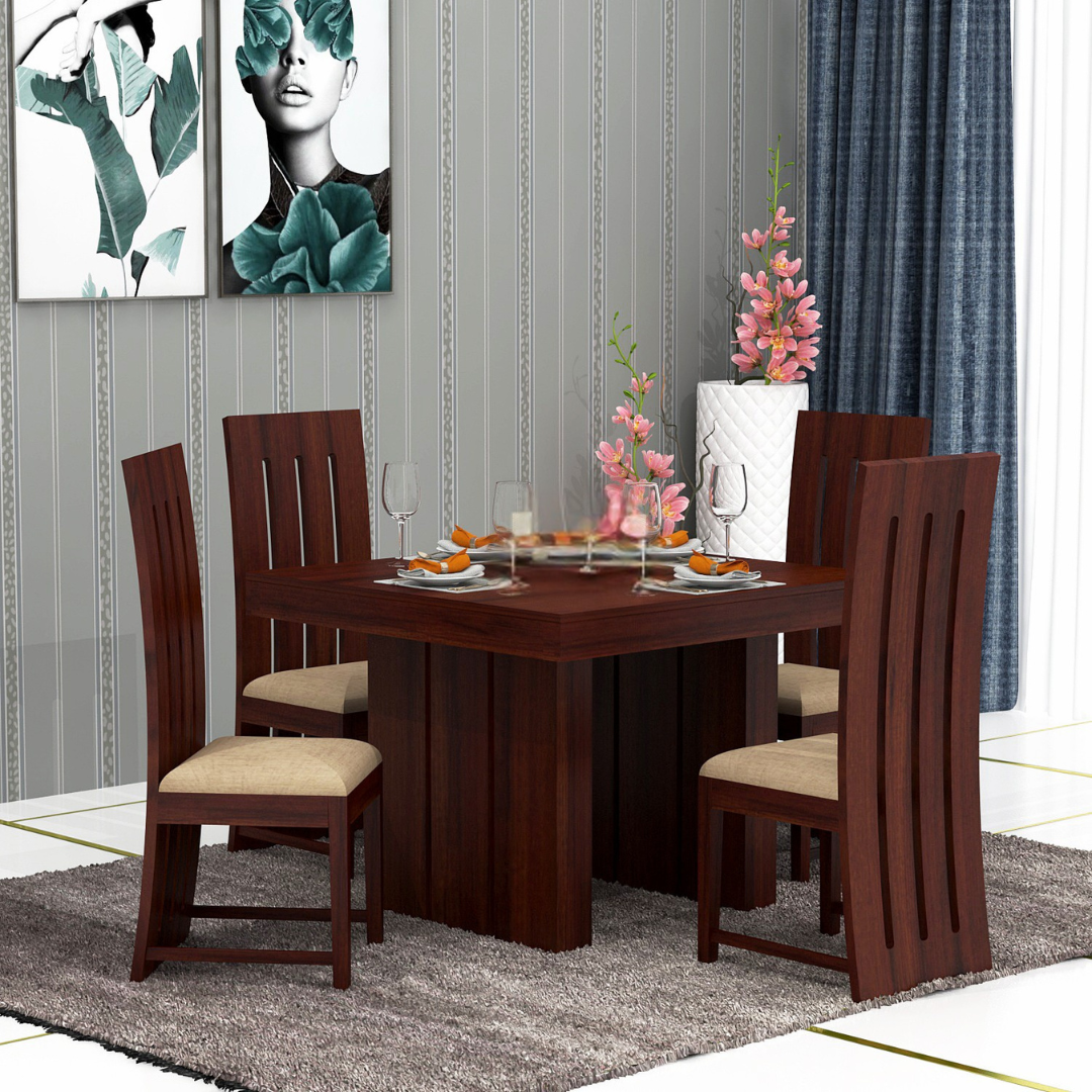 Furnur 4 Seater Dining Table Set | Mahogany  Finish