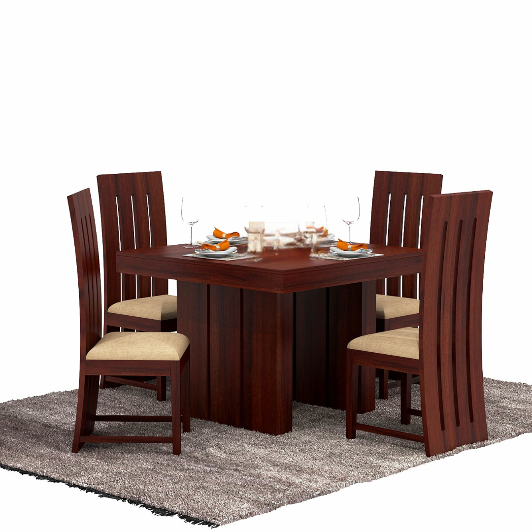 Furnur 4 Seater Dining Table Set | Mahogany  Finish