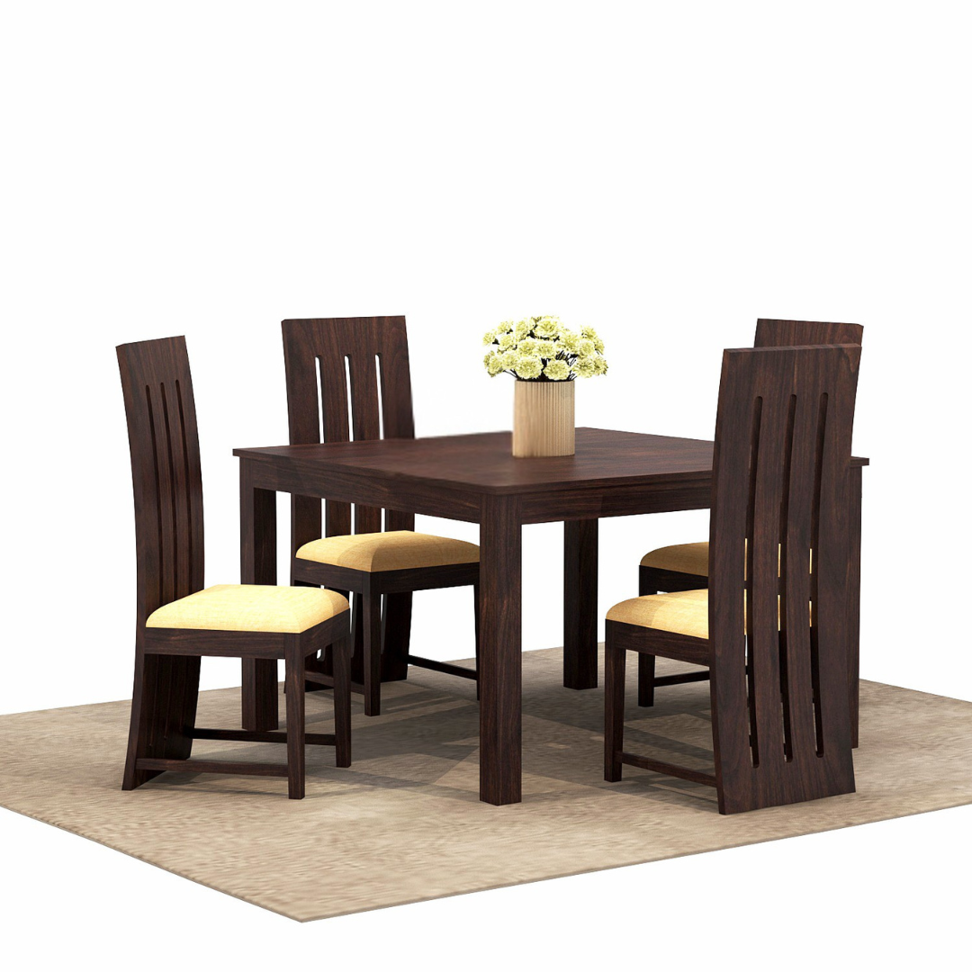 Taskur 4 Seater Dining Table Set | Walnut Finish