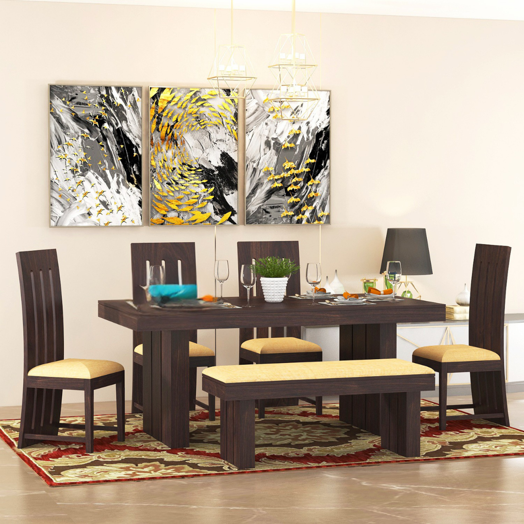 Furnax 6 Seater Dining Table Set | Walnut Finish