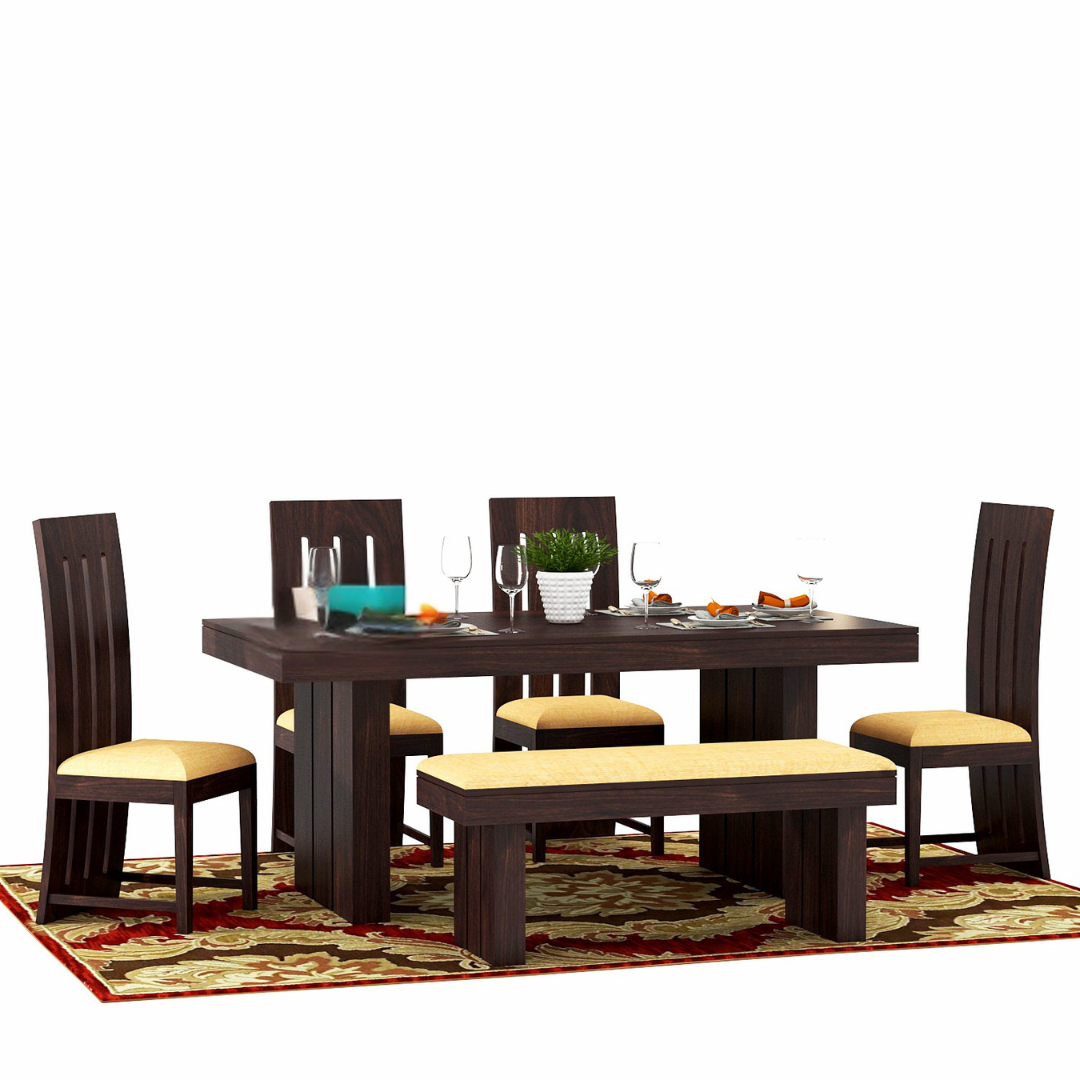 Furnax 6 Seater Dining Table Set | Walnut Finish