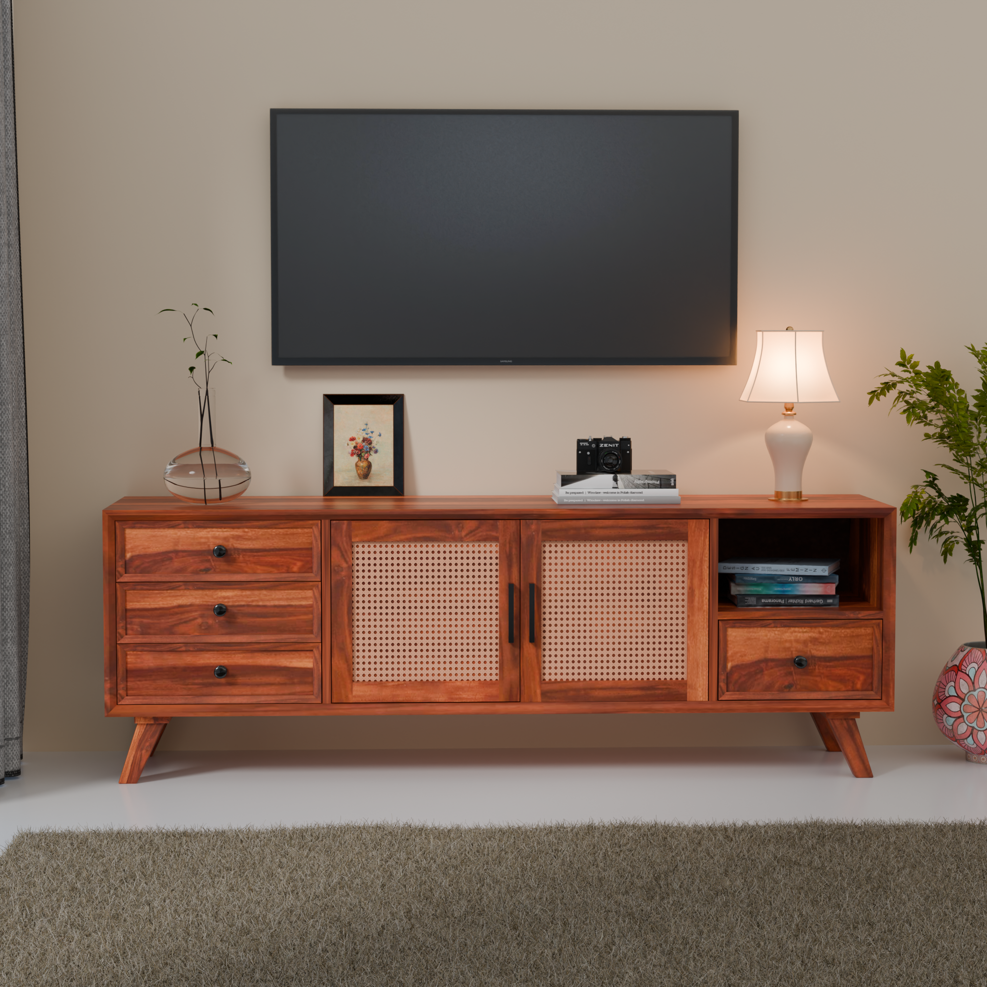 Mid-Century Modern Wooden TV Cabinet For Living room -3 Years Warranty