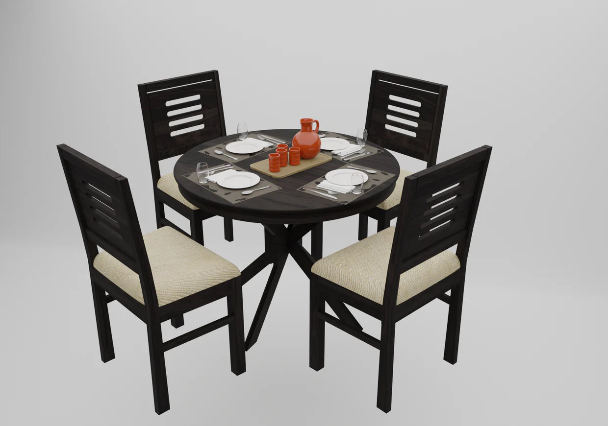 Workix 4 seater Solid Sheesham Wood Round Dining Table Set - 3 Years Warranty