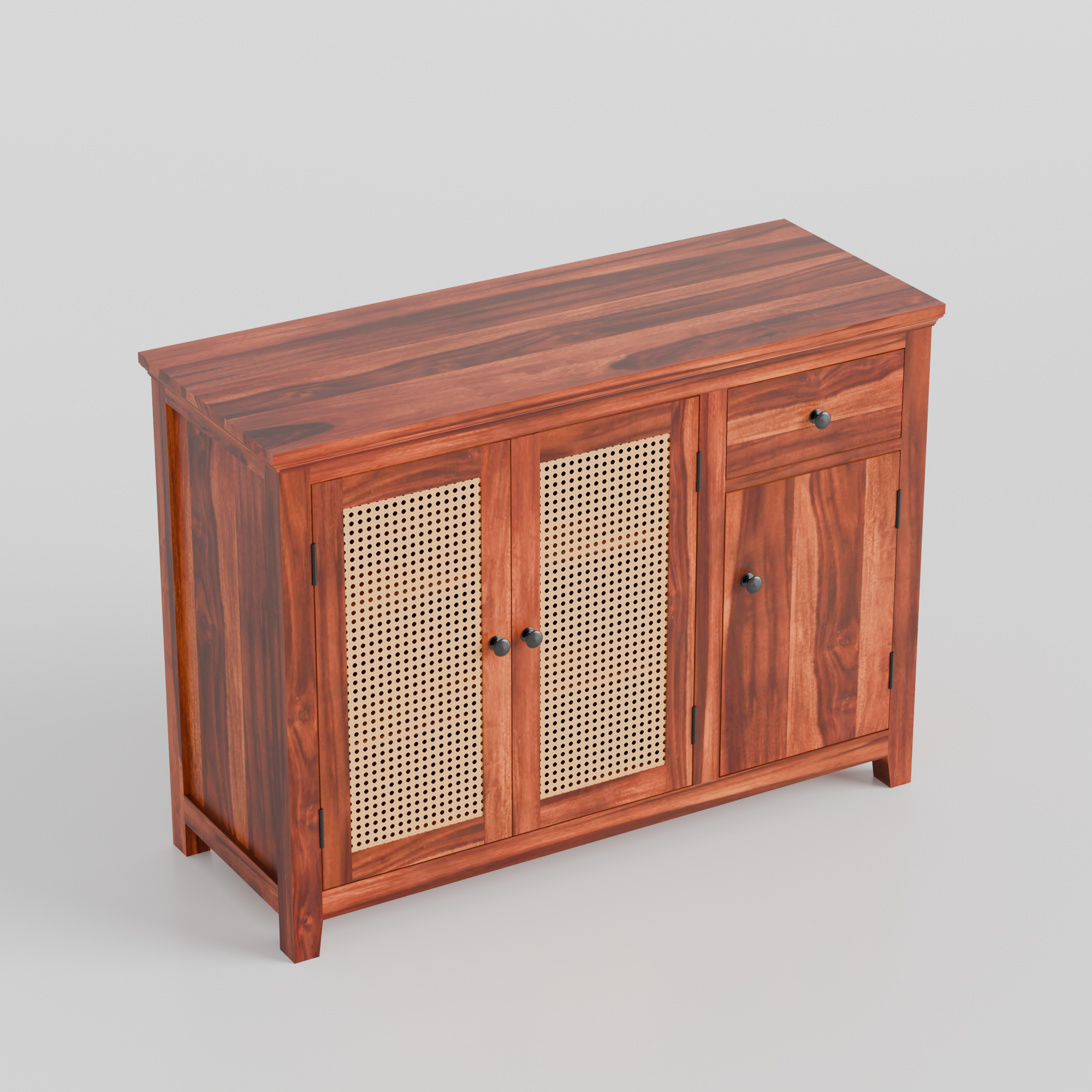 Solid Wood Sideboard Cabinet with Cane Panels - 3 Years Warranty