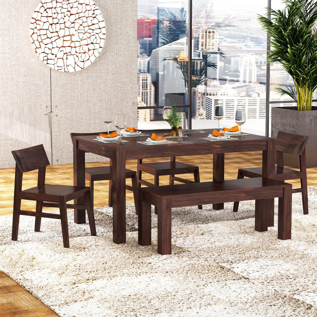 Deskax 6 Seater Dining Table Set | Walnut Finish
