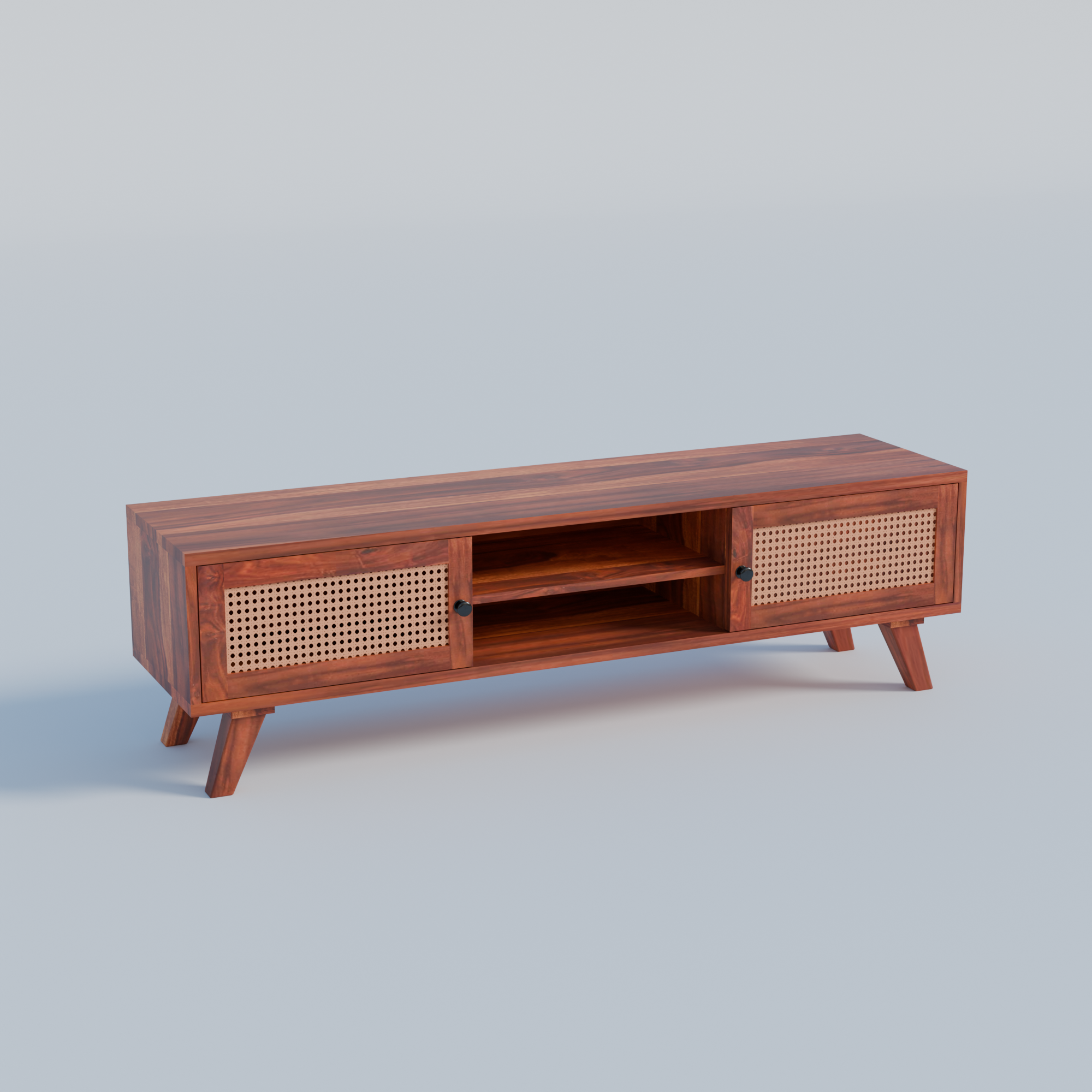 Solid Sheesham Wood TV Unit with Cane Panels - 3 Years Warranty
