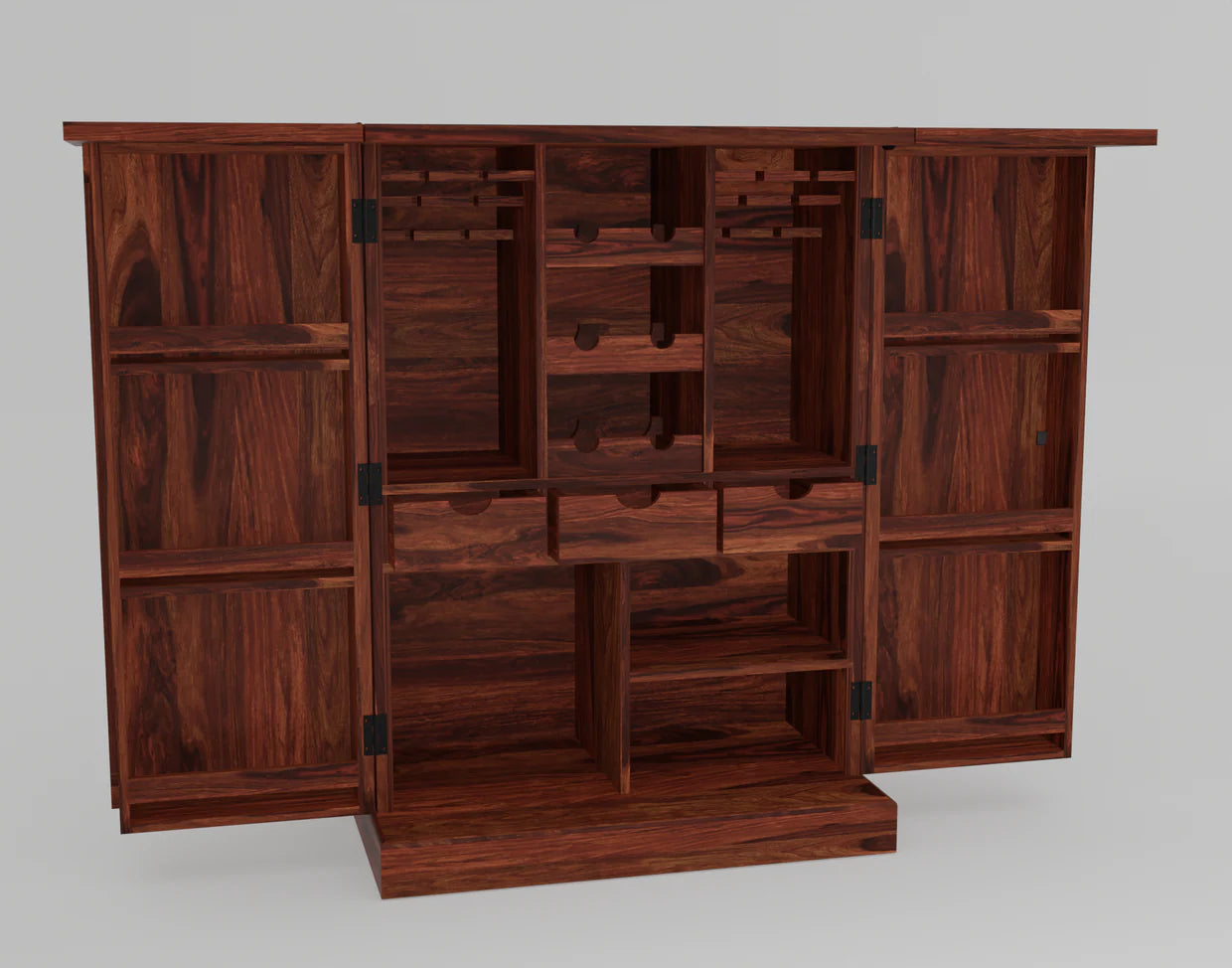 Ergux Solid Sheesham Wood Bar Cabinet with Wine Storage - 3 Years Warranty