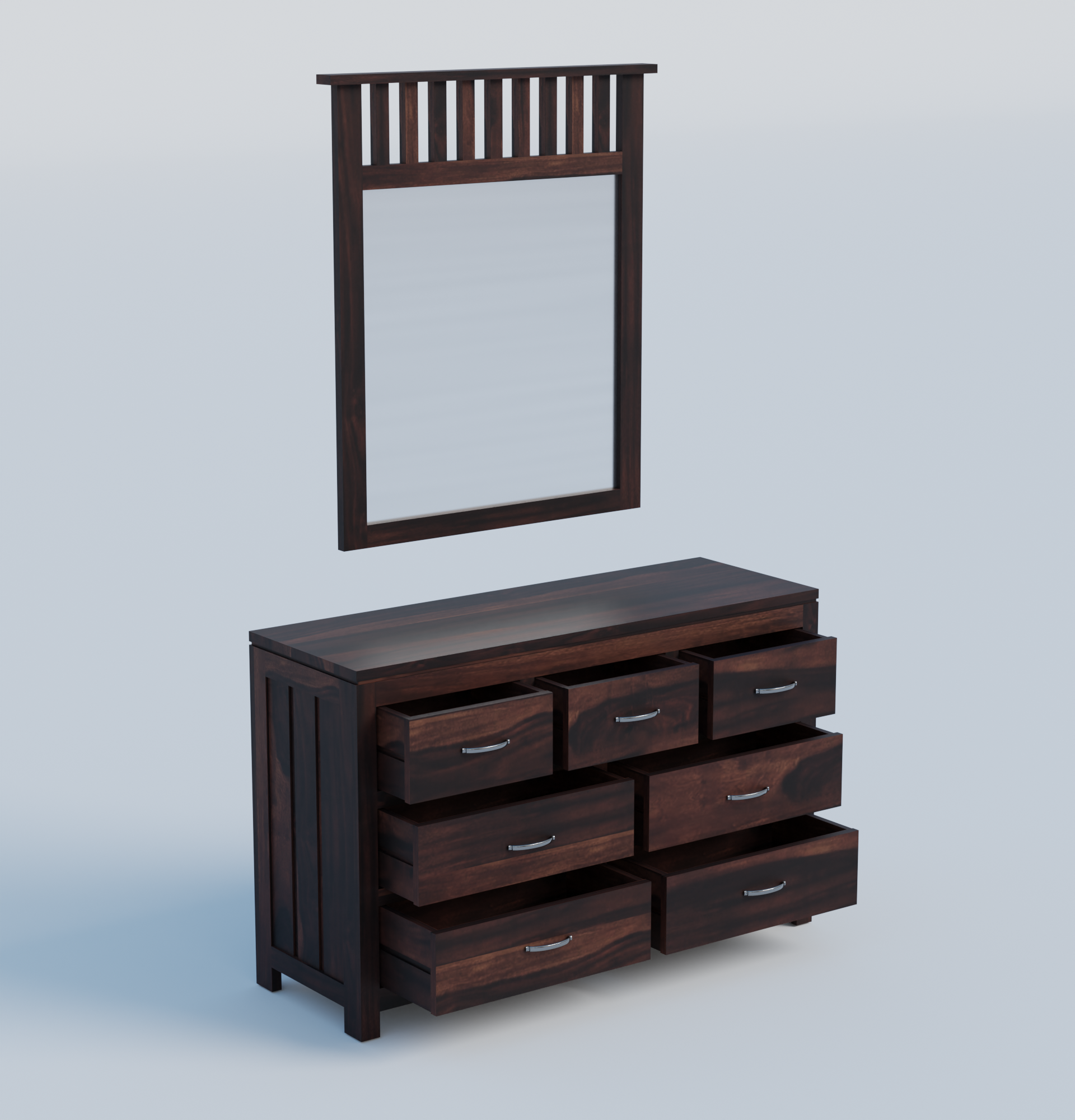 Deskax 7 Drawer Dresser Walnut with Mirror