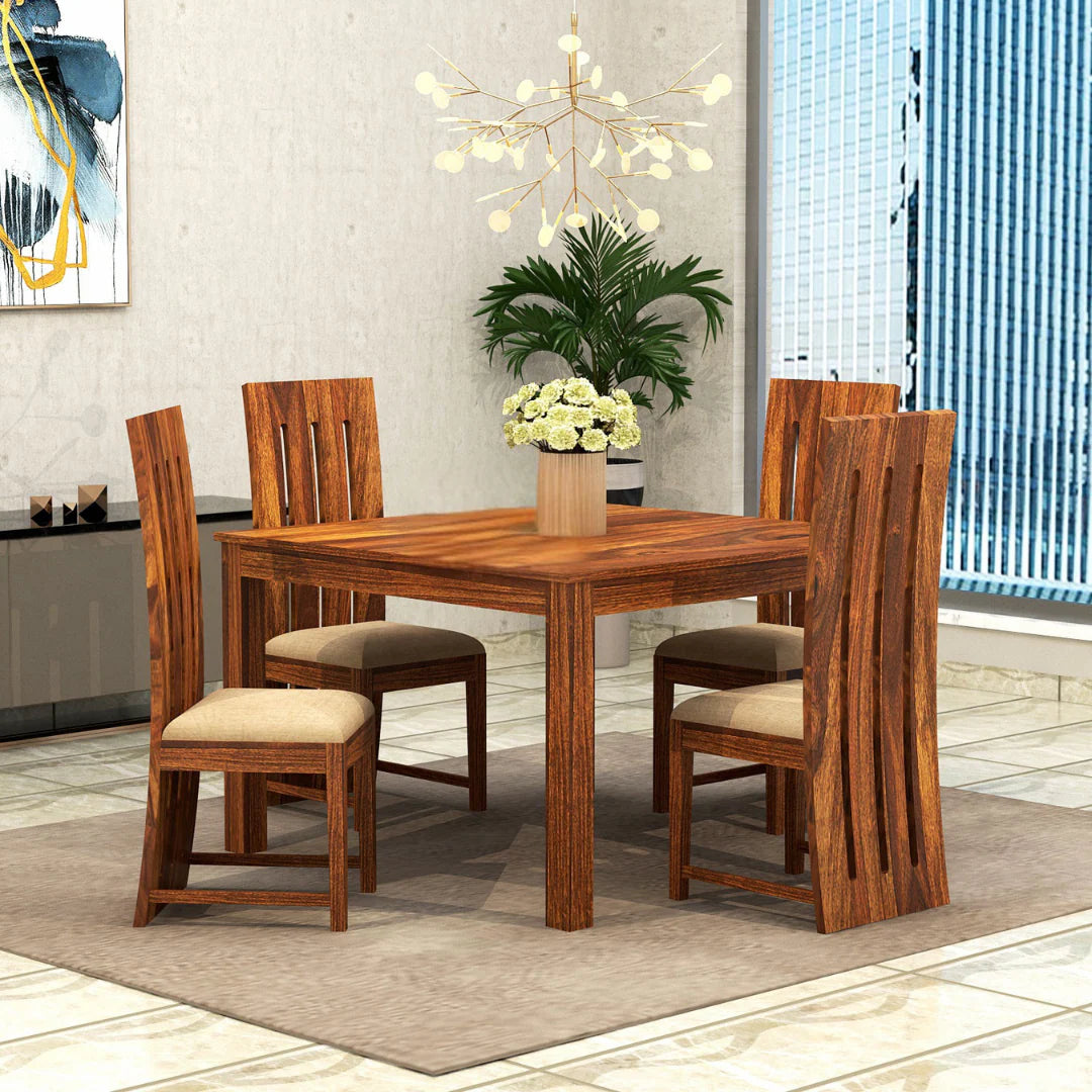 Ergir 4 Seater Solid Sheesham Wood  Square Dining Table Set -  3 Years Warranty