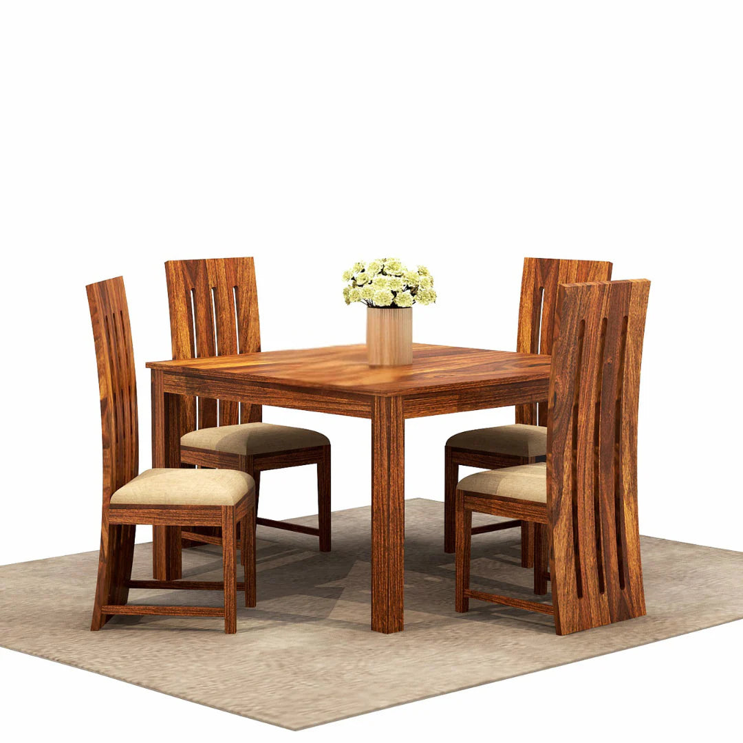 Ergir 4 Seater Solid Sheesham Wood  Square Dining Table Set -  3 Years Warranty