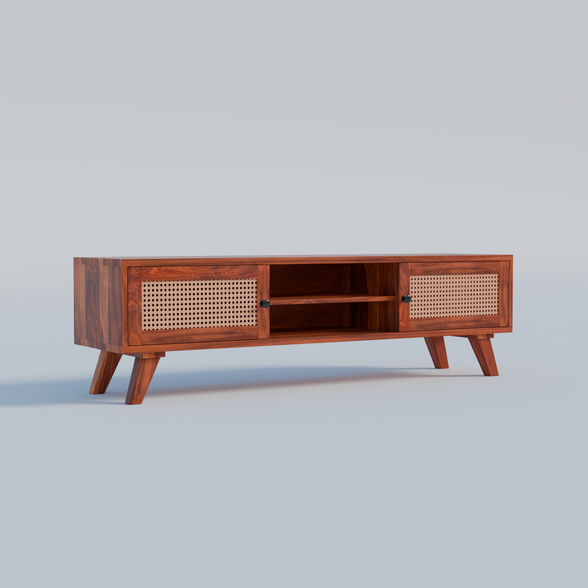 Solid Sheesham Wood TV Unit with Cane Panels - 3 Years Warranty