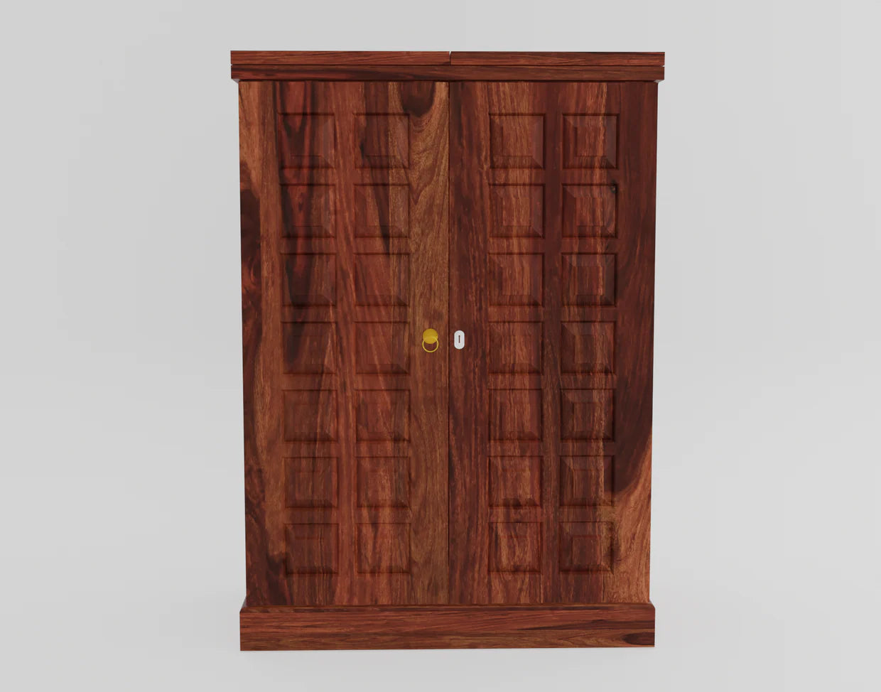 Ergux Solid Sheesham Wood Bar Cabinet with Wine Storage - 3 Years Warranty