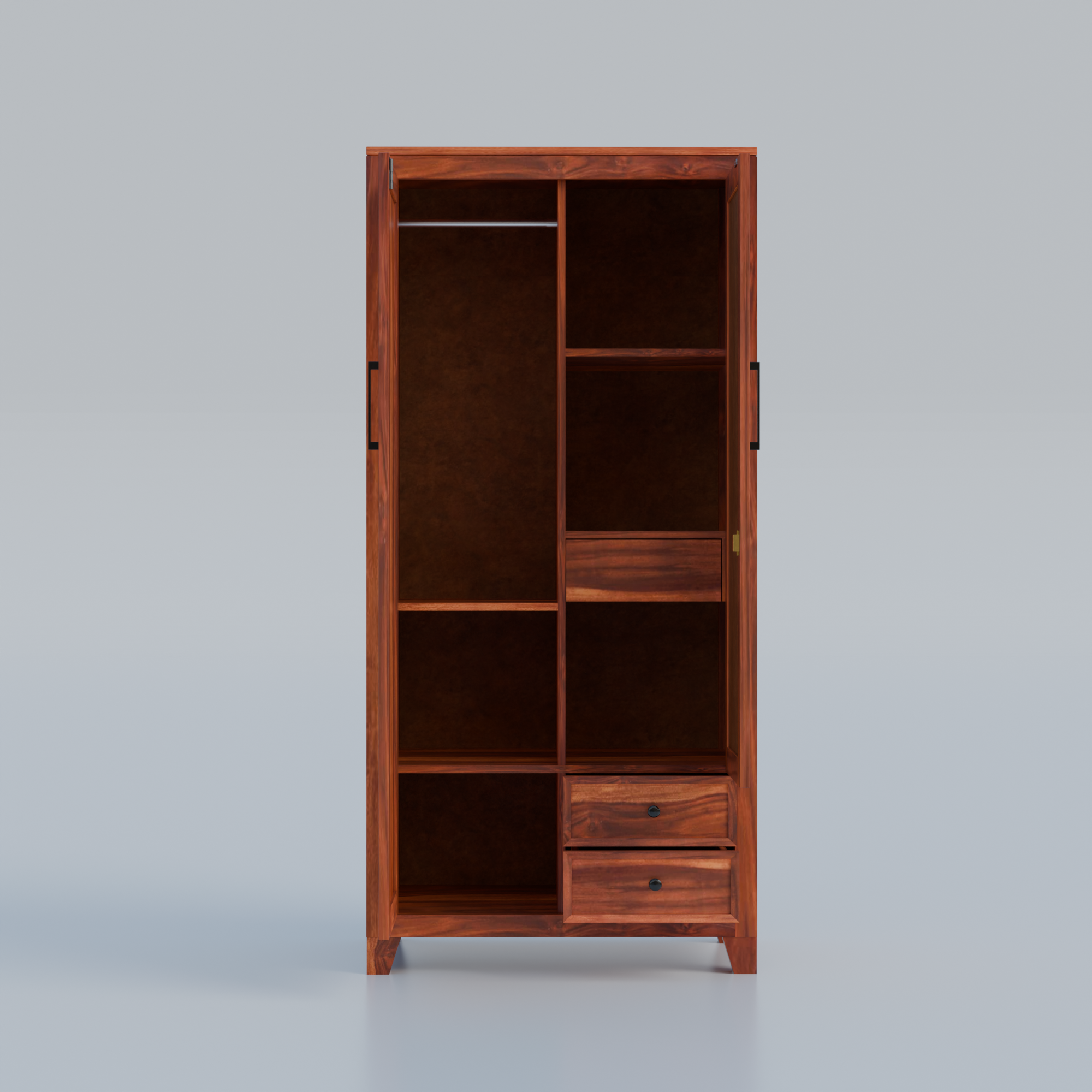 Solid Sheesham Wood Almirah with Cane (Jali) Panel & Mirror Door - 3 Years Warranty