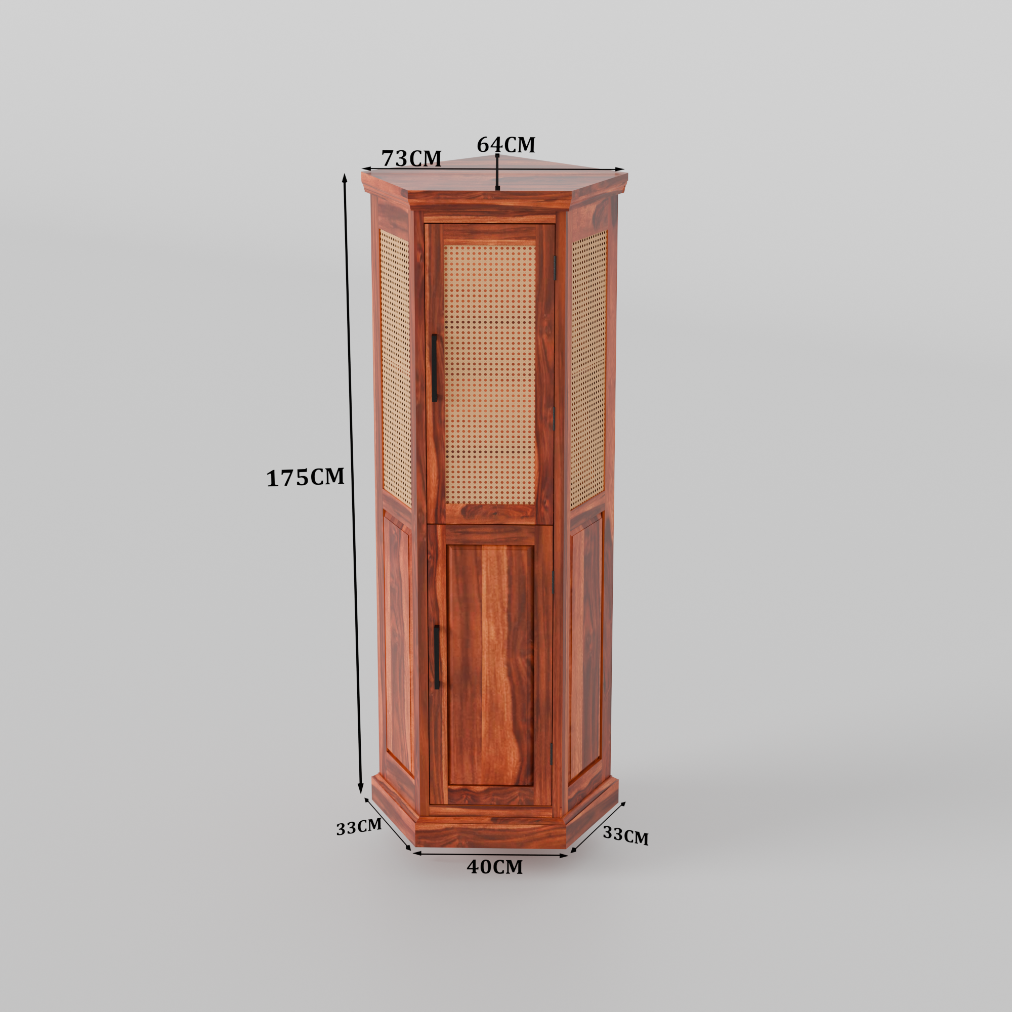 Solid Sheesham Wood Corner Storage Almirah - 3 Years Warranty