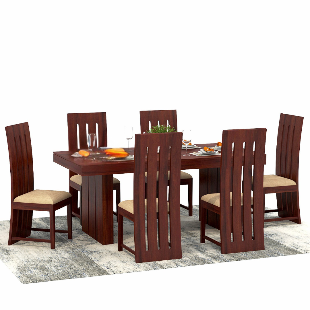 Furnir 6 Seater Dining Table Set | Mahogany Finish
