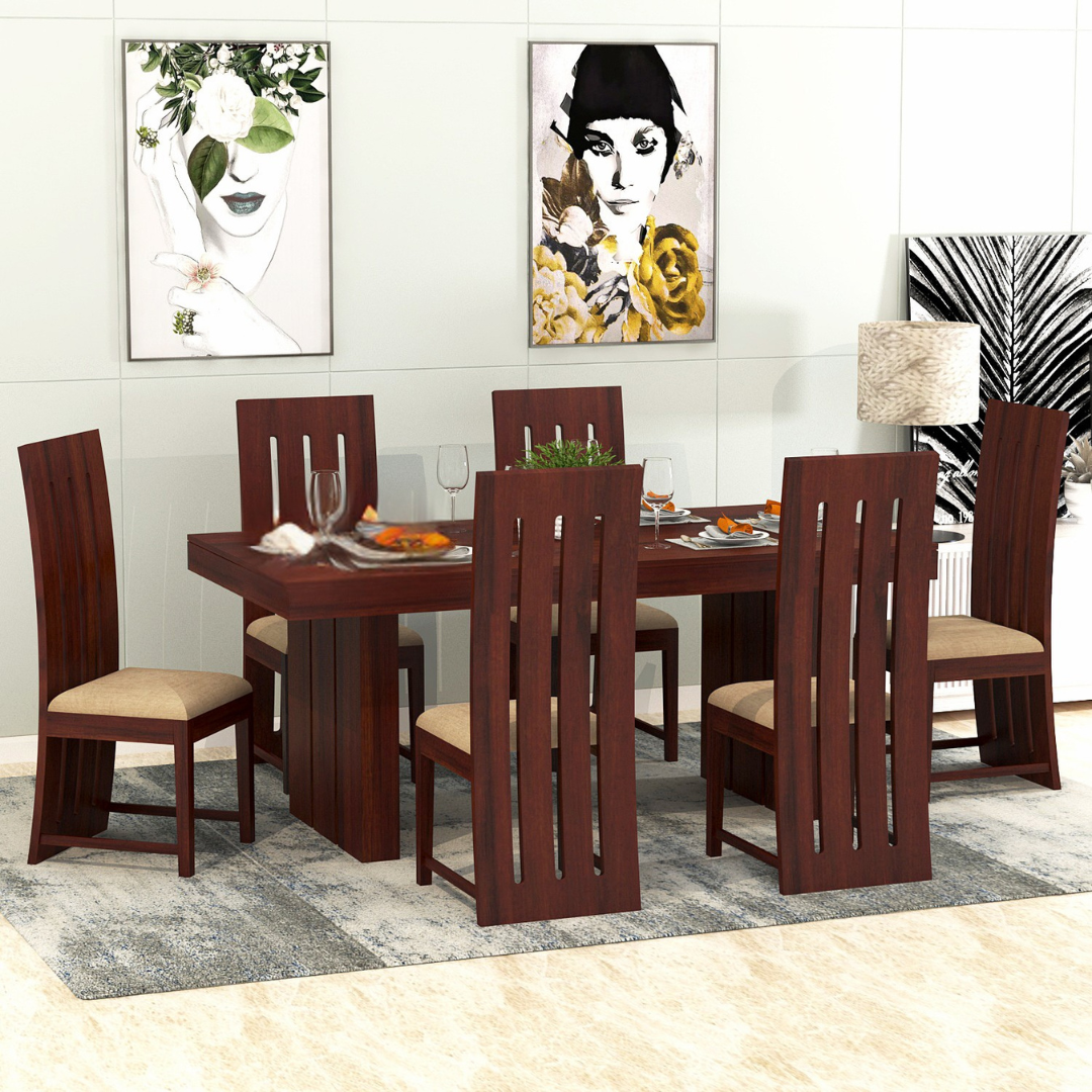 Furnir 6 Seater Dining Table Set | Mahogany Finish