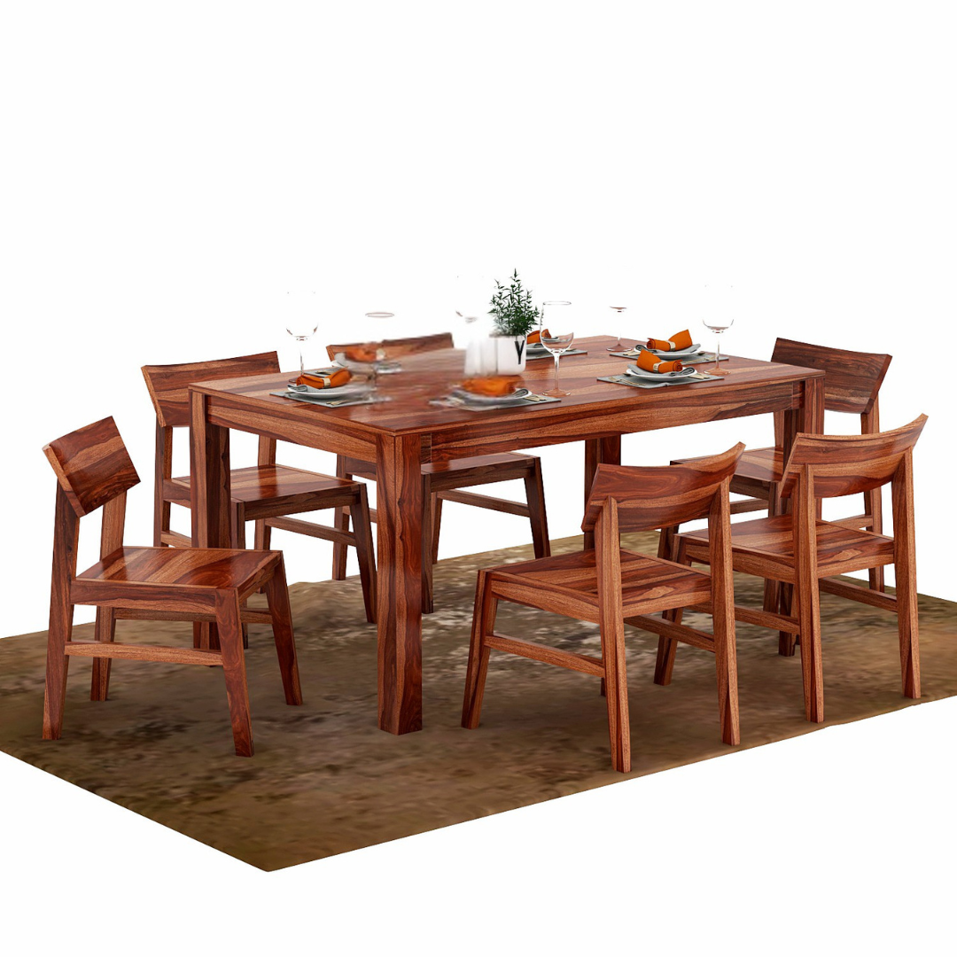 Deskur 6 Seater Dining Table Set | Natural Finish