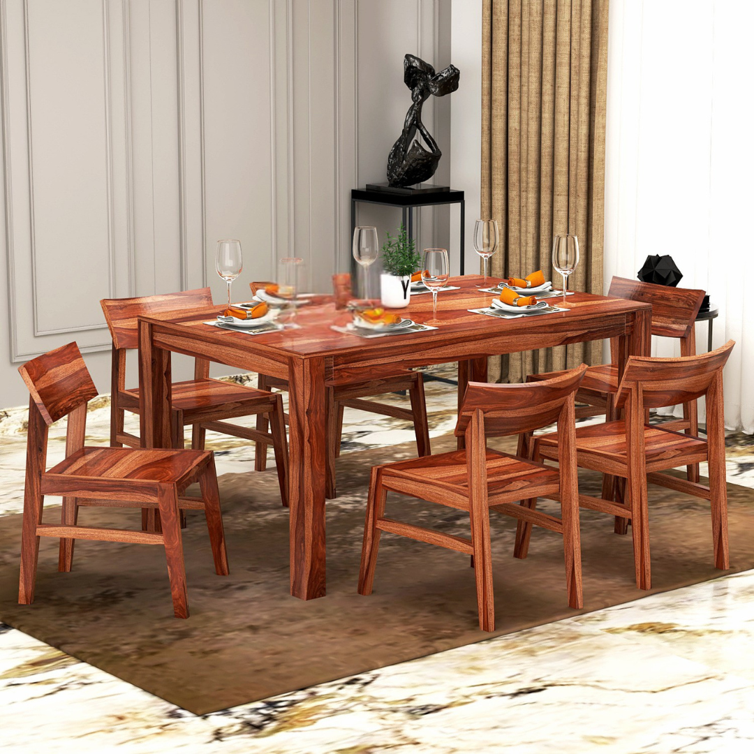 Deskur 6 Seater Dining Table Set | Natural Finish