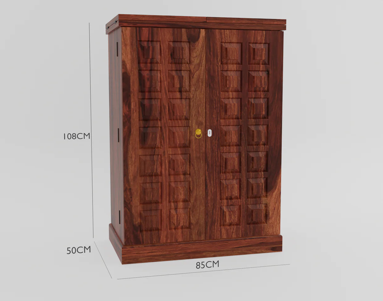 Ergux Solid Sheesham Wood Bar Cabinet with Wine Storage - 3 Years Warranty