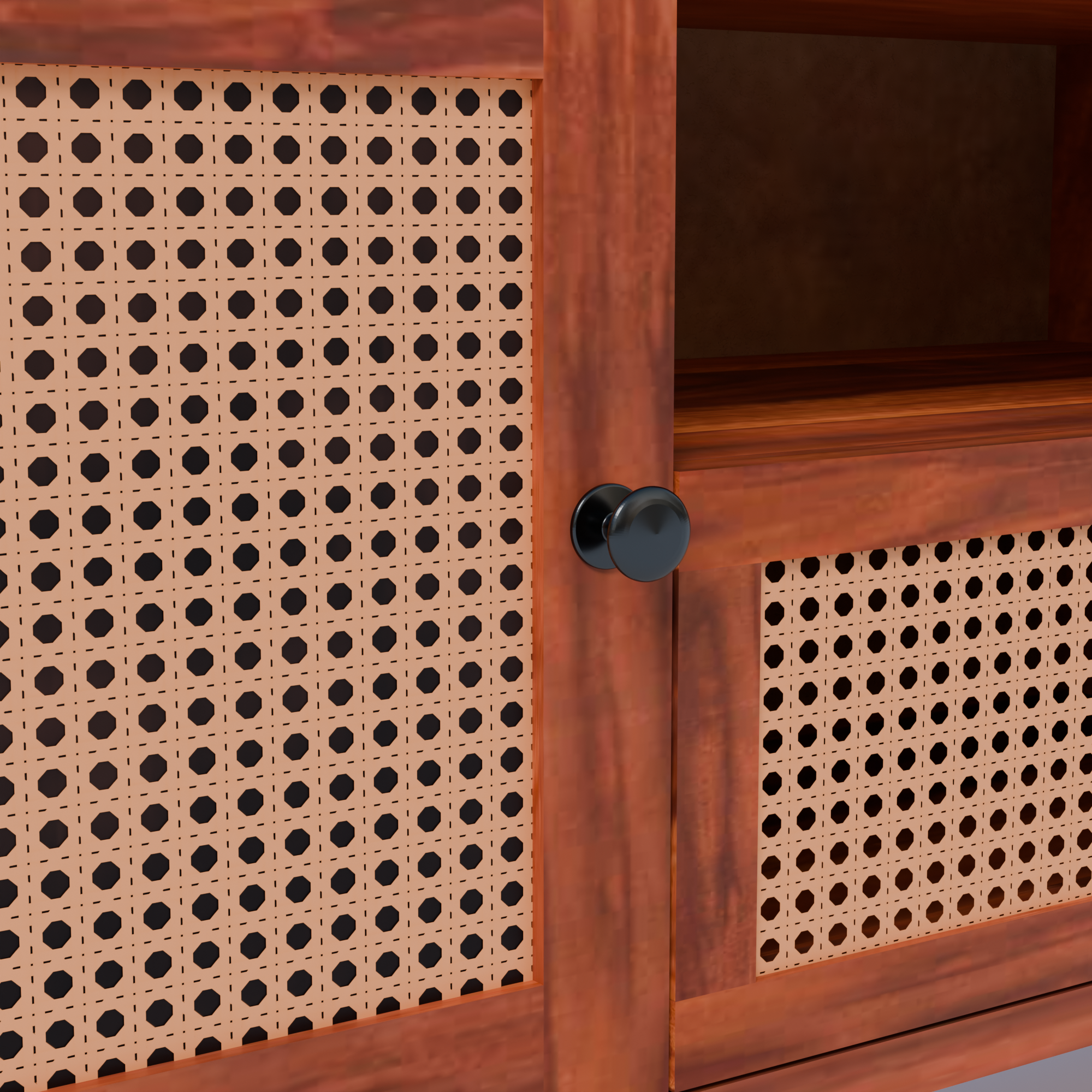 Solid Sheesham Wood TV Unit with Cane Doors & Drawer - 3 Years Warranty