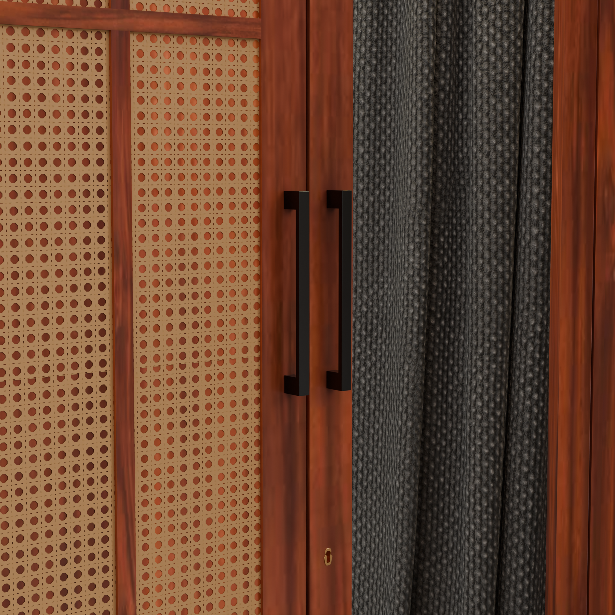 Solid Sheesham Wood Almirah with Cane (Jali) Panel & Mirror Door - 3 Years Warranty