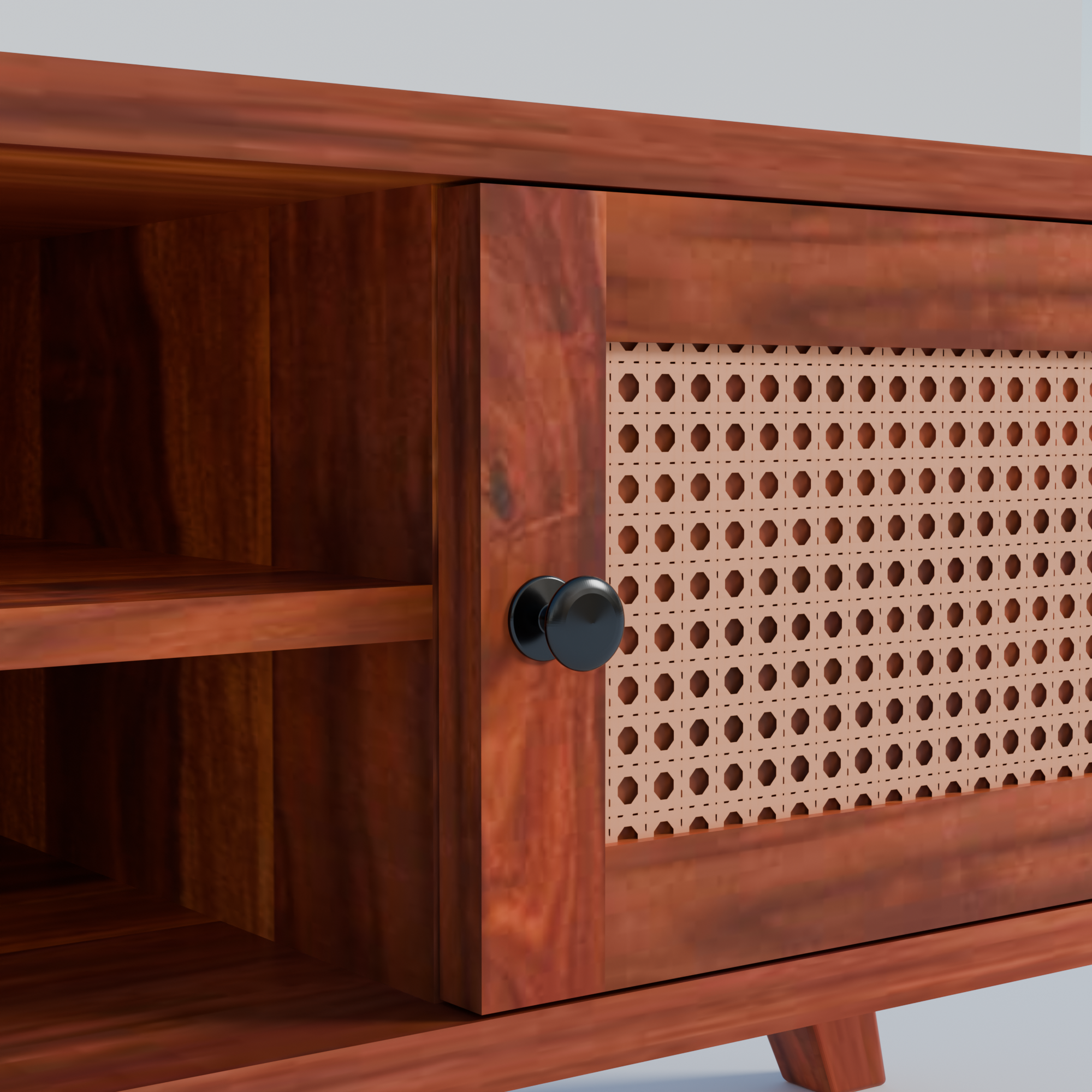 Solid Sheesham Wood TV Unit with Cane Panels - 3 Years Warranty