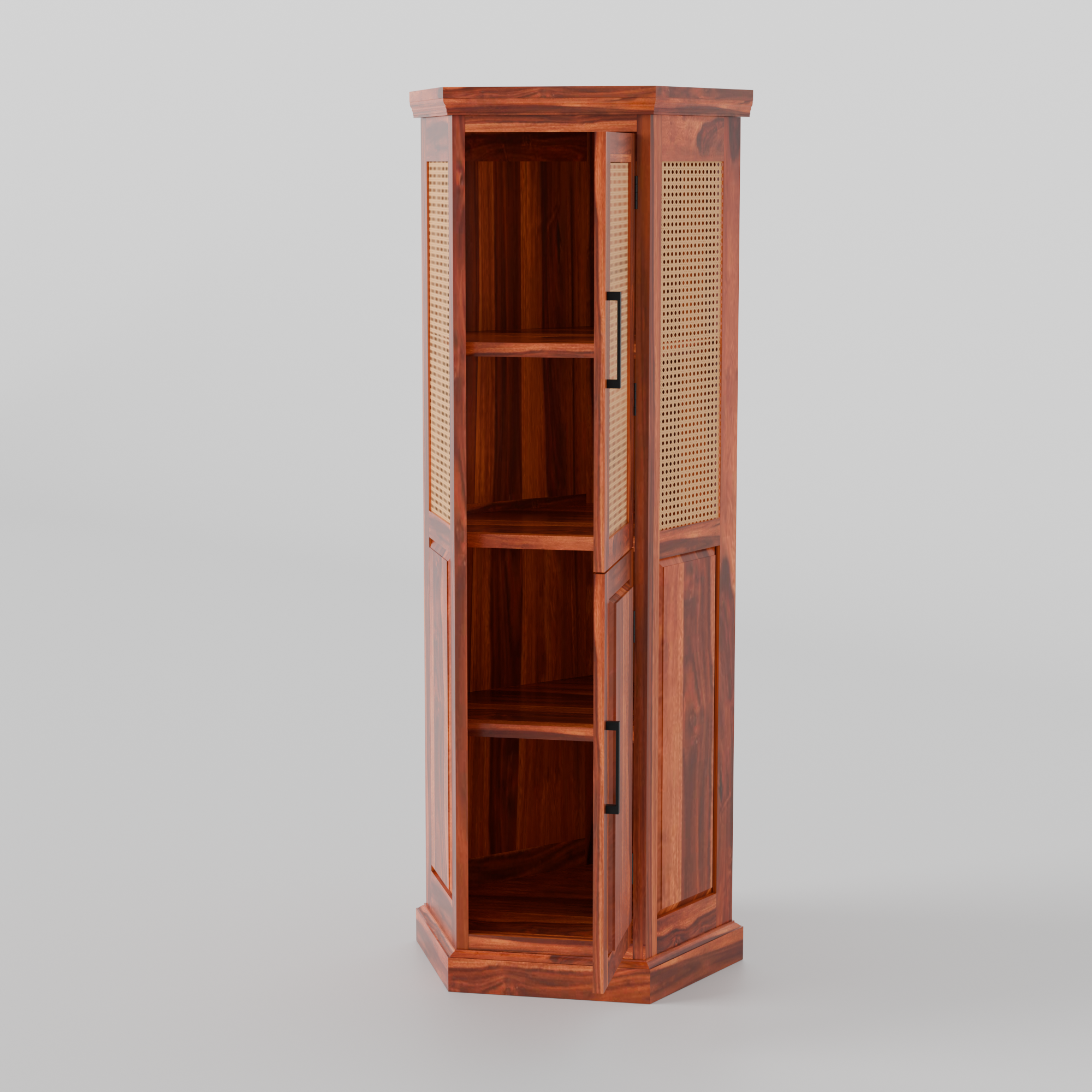 Solid Sheesham Wood Corner Storage Almirah - 3 Years Warranty