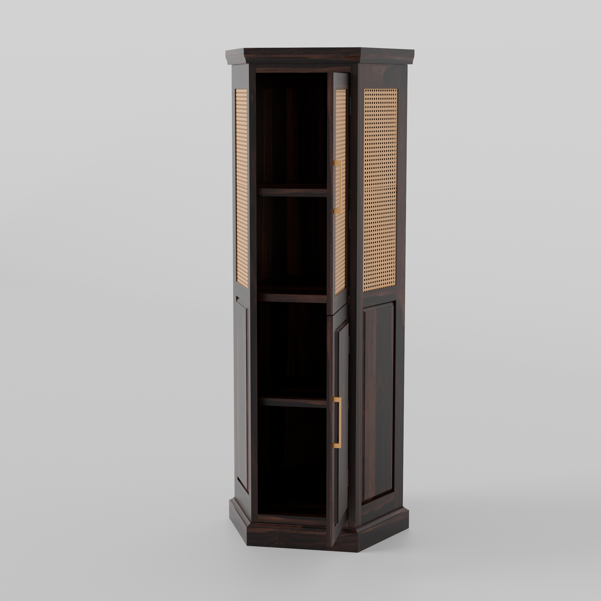 Solid Sheesham Wood Corner Storage Almirah - 3 Years Warranty