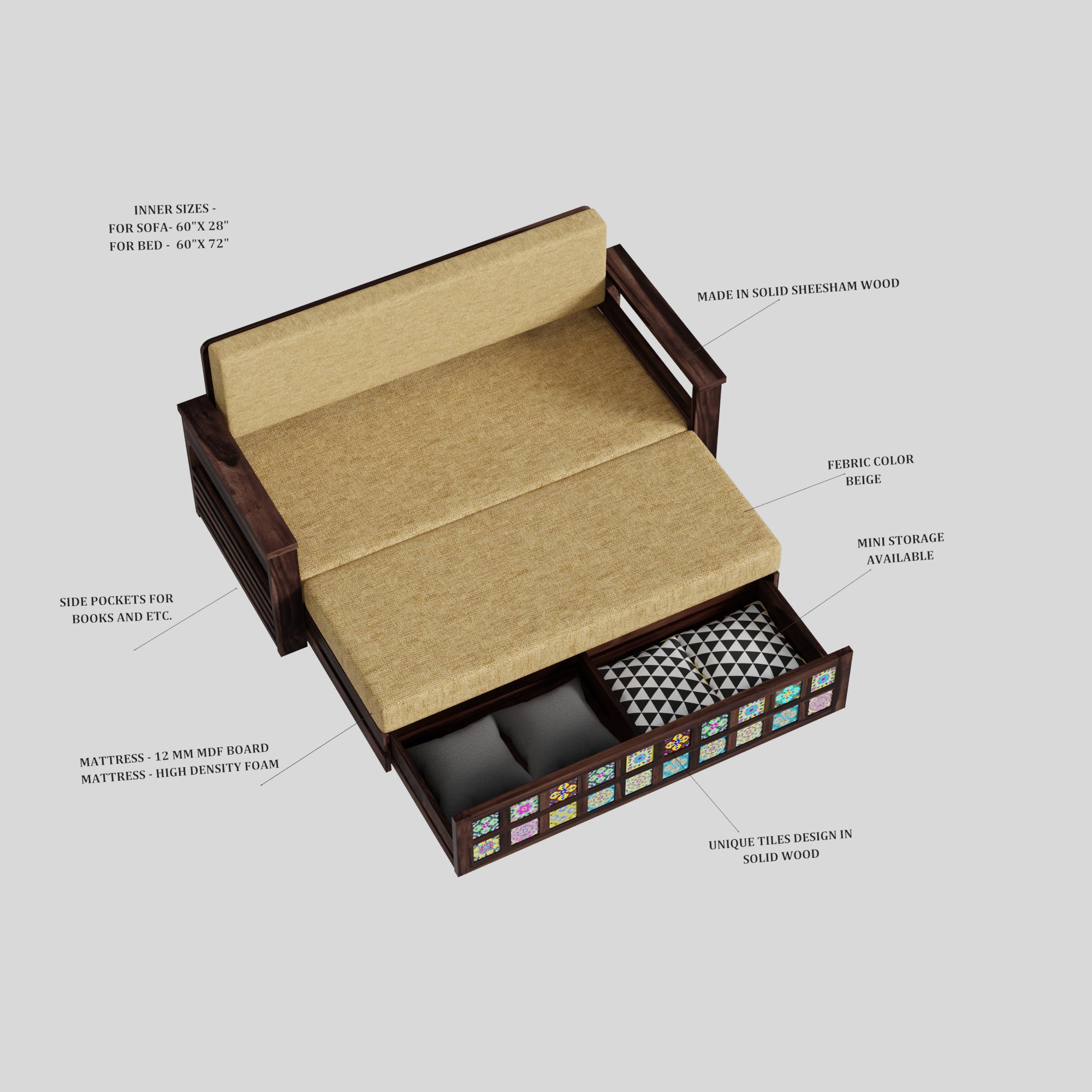 Workis Tile Sofa Cum Bed