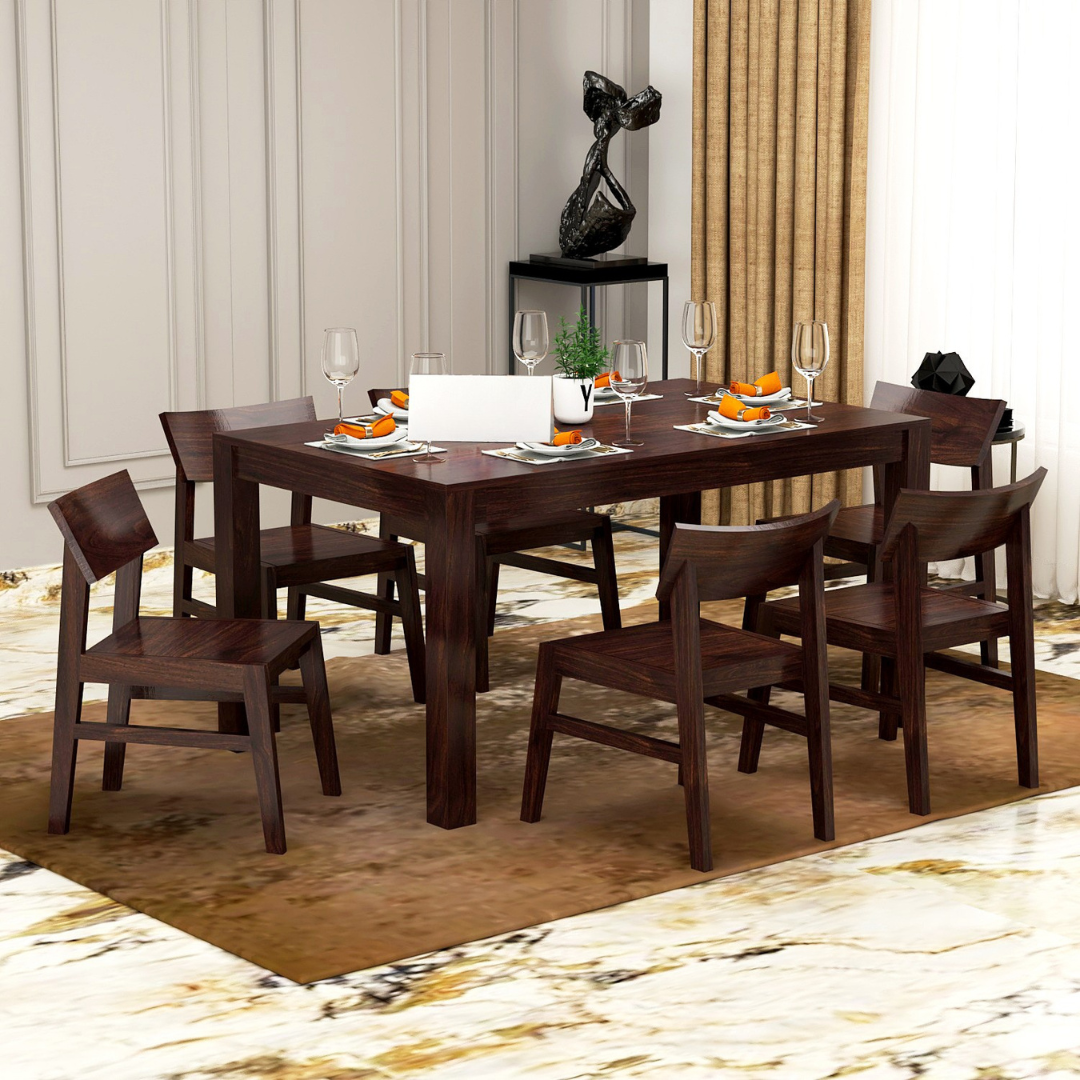 Flexina 6 Seater Dining Table Set | Walnut Finish