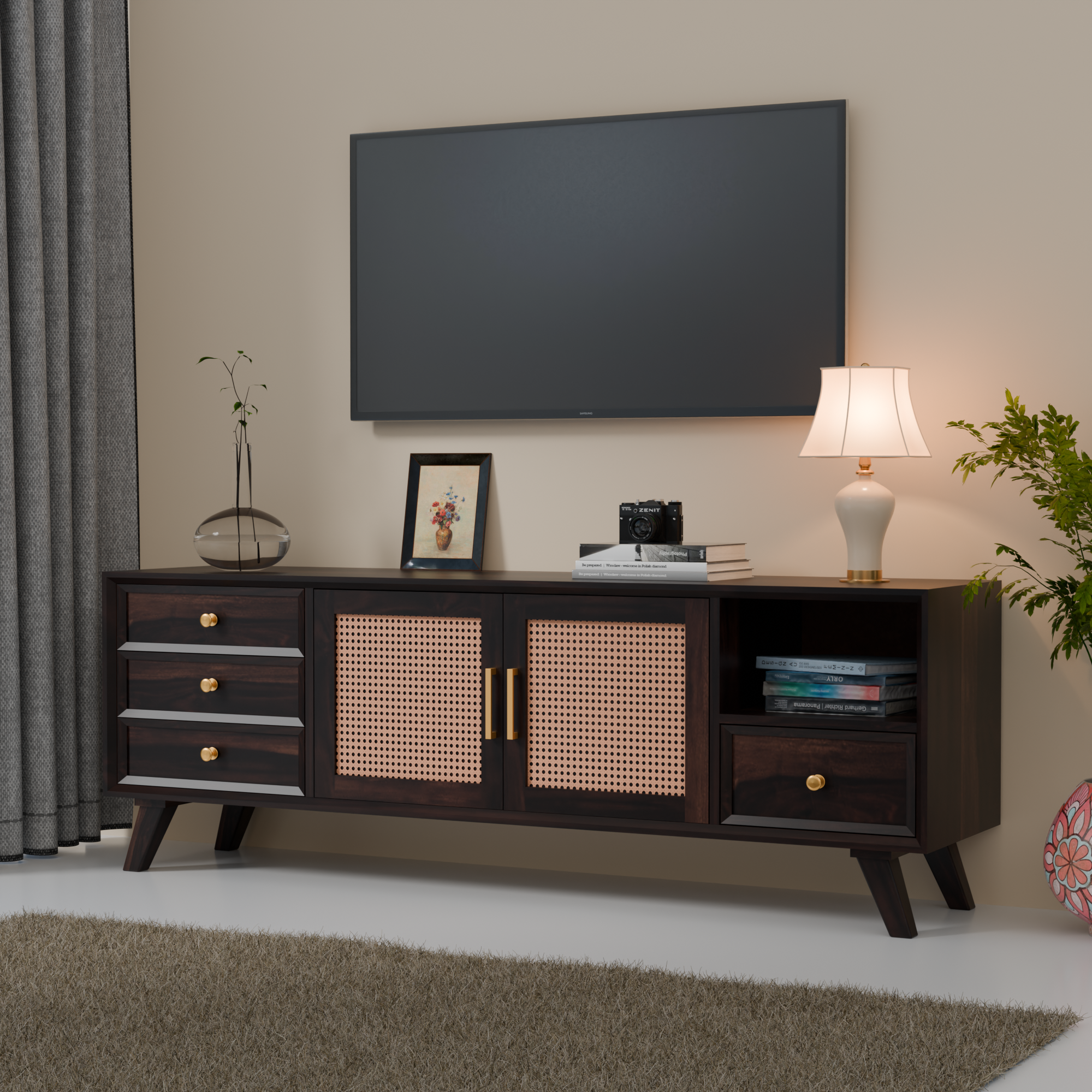 Mid-Century Modern Wooden TV Cabinet For Living room -3 Years Warranty